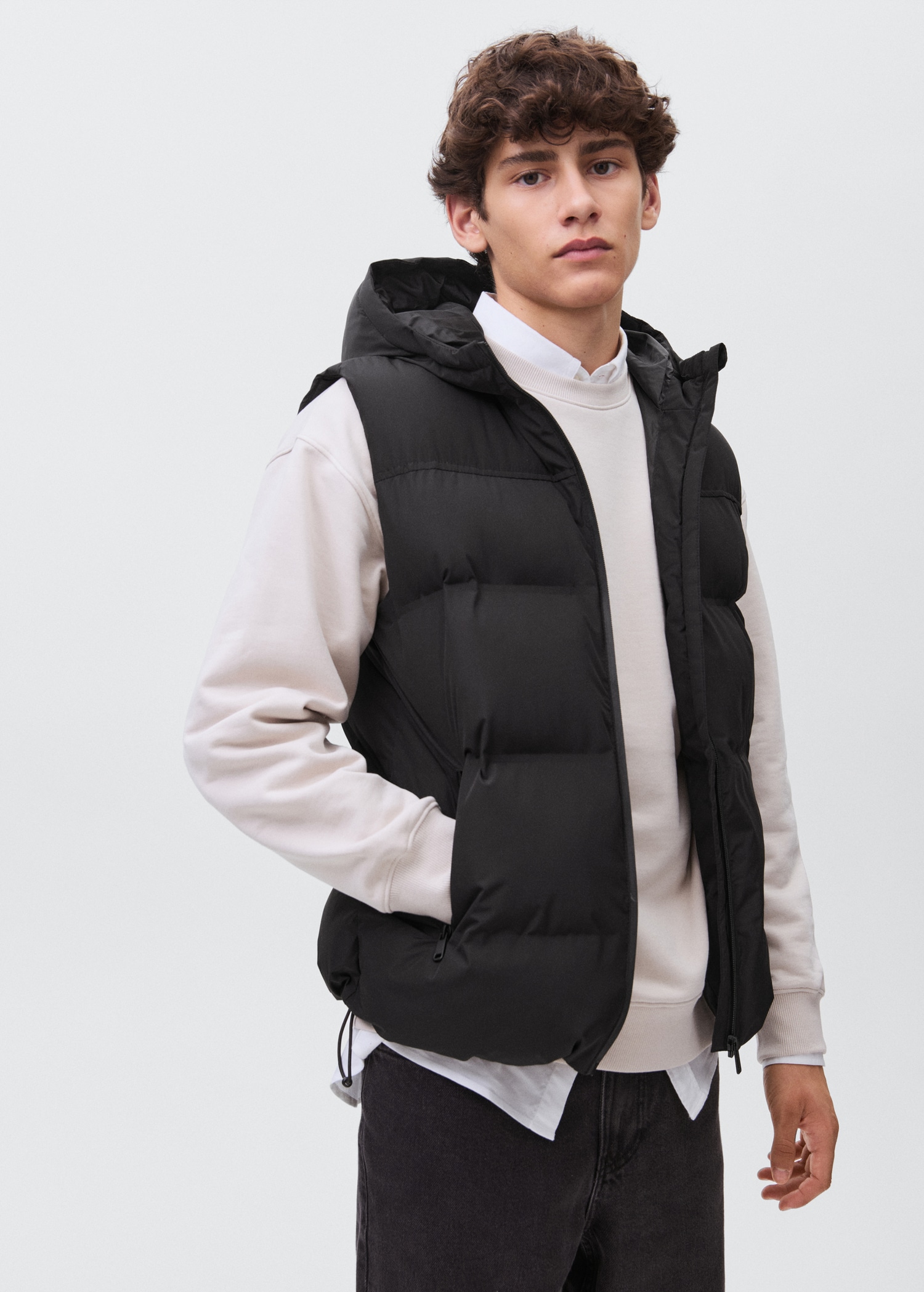 Quilted gilet with hood - Main Image