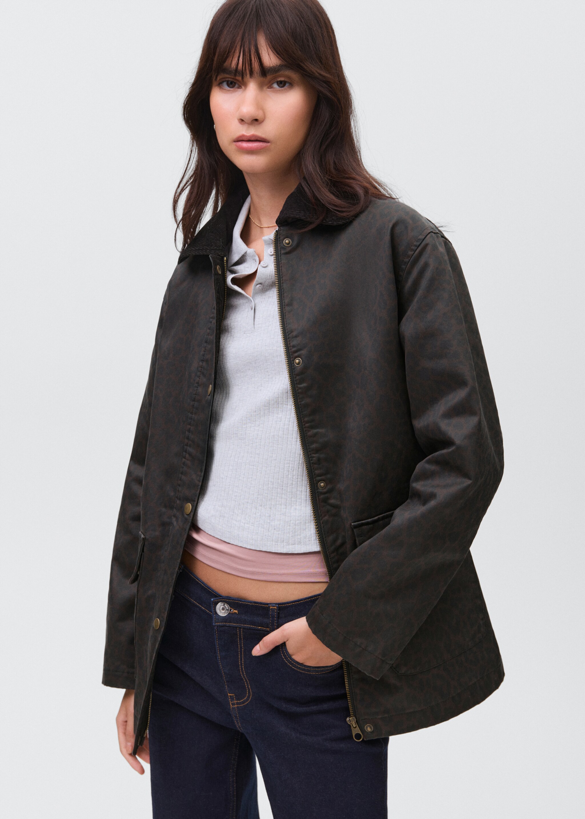 Leopard-print wax-effect parka - Medium plane, Brown. Ref: 17085787-00.