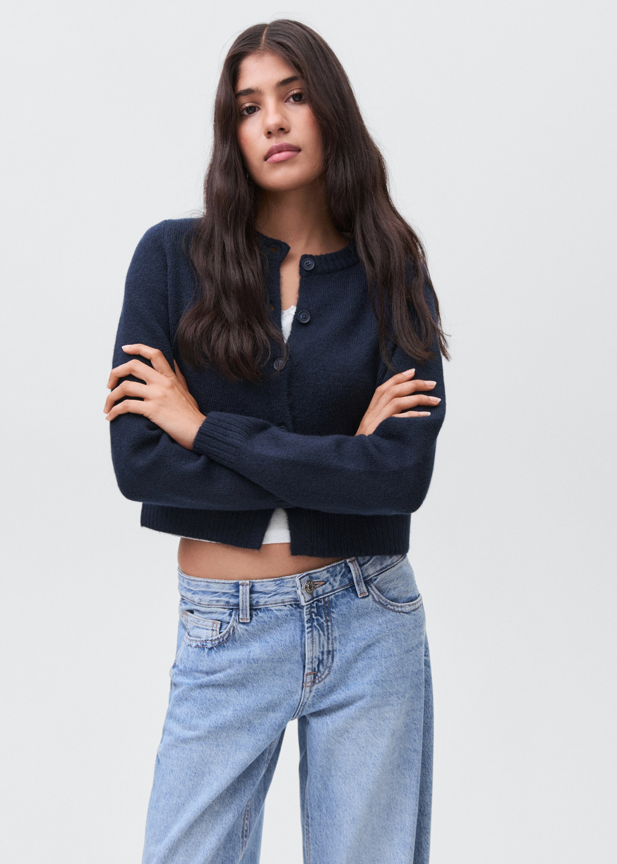 Buttoned wool cardigan - Medium plane, Navy. Ref: 17085789-00.