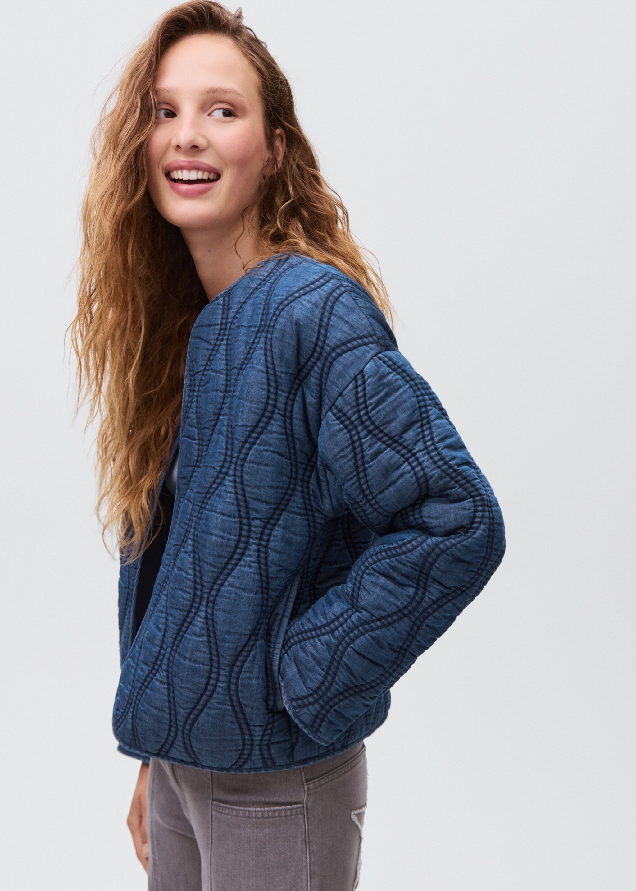 Quilted denim jacket - Medium plane, Dark Blue. Ref: 17085790-00.