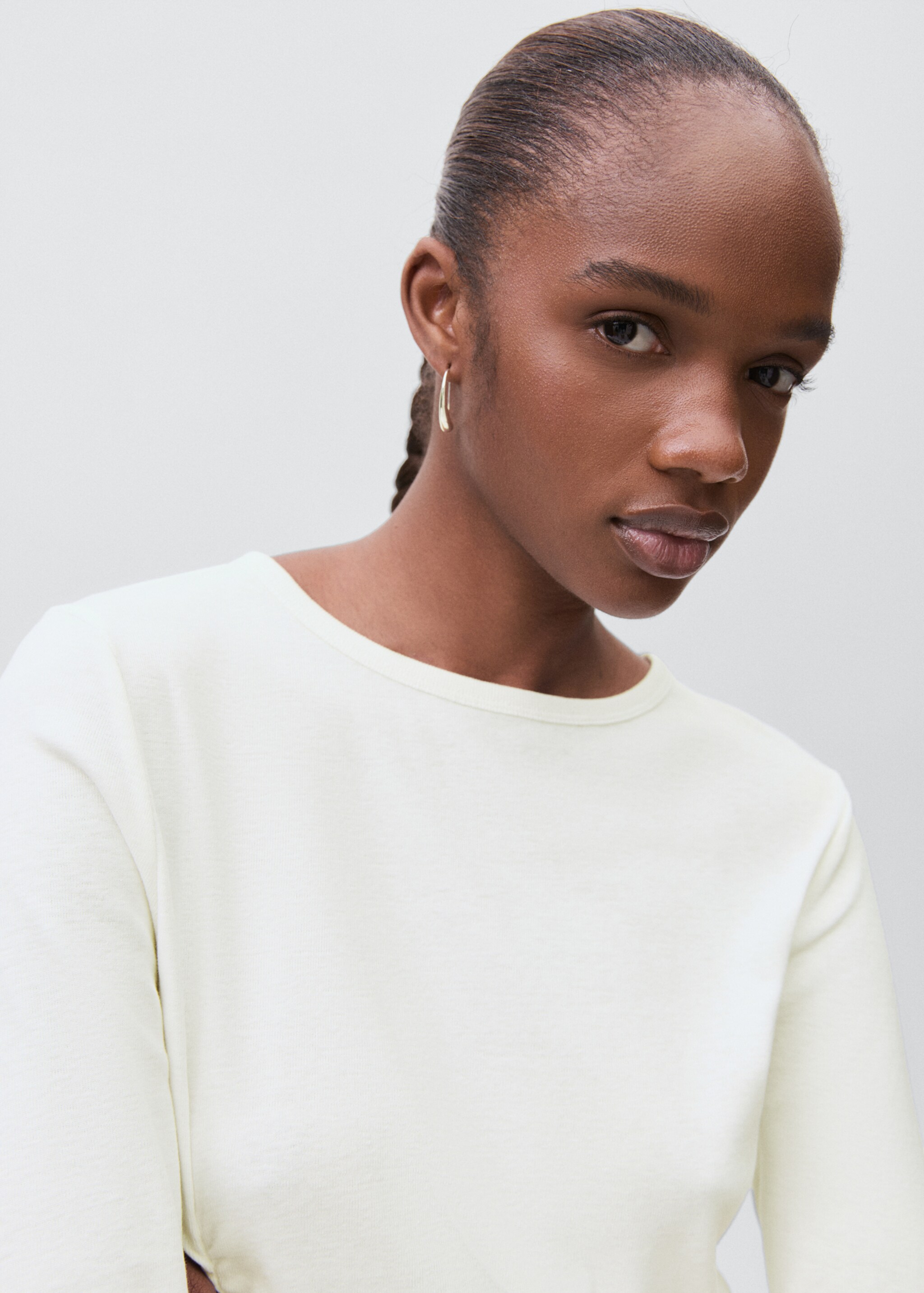 Gathered cotton t-shirt - Details of the article 1, Off White. Ref: 17085791-00.