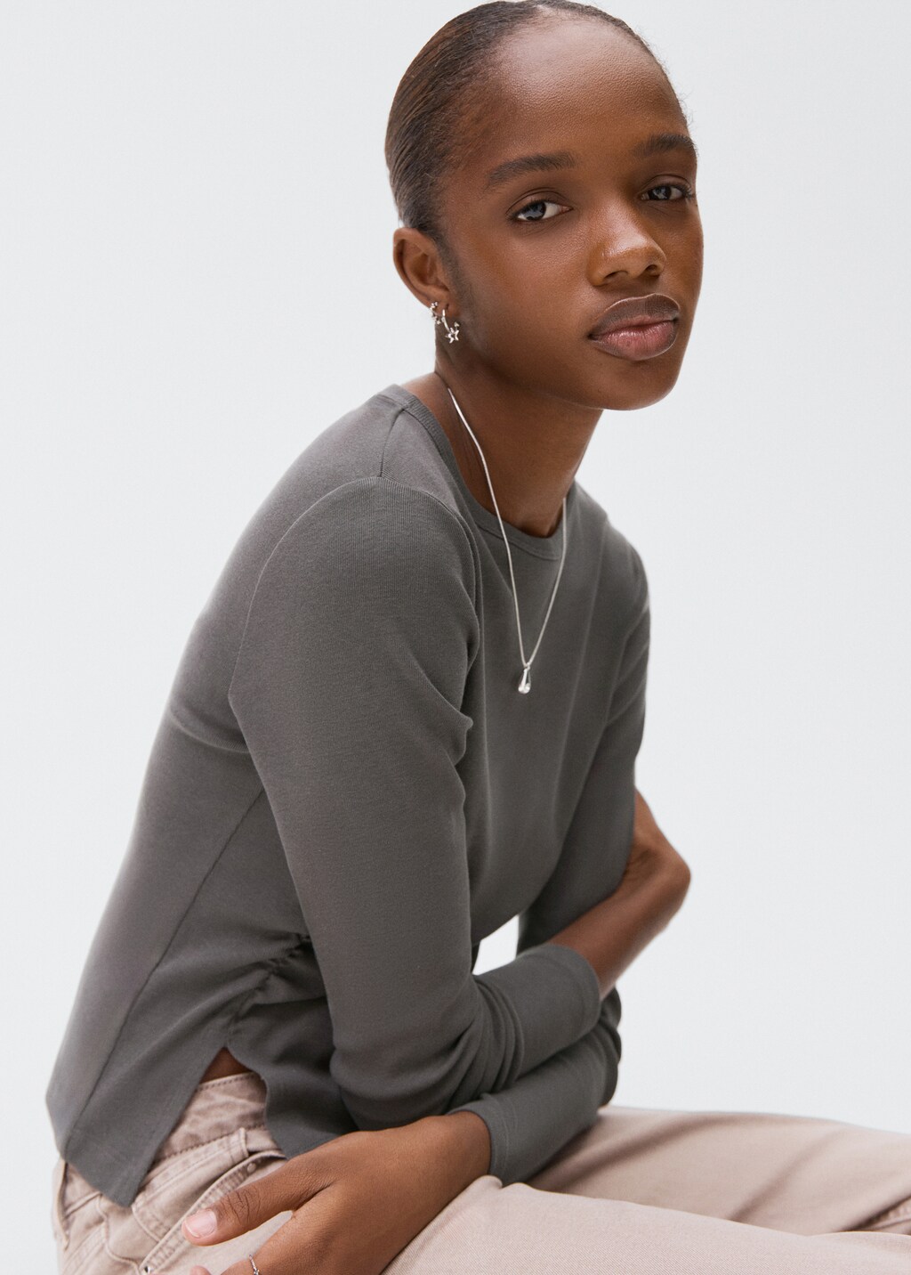 Gathered cotton t-shirt