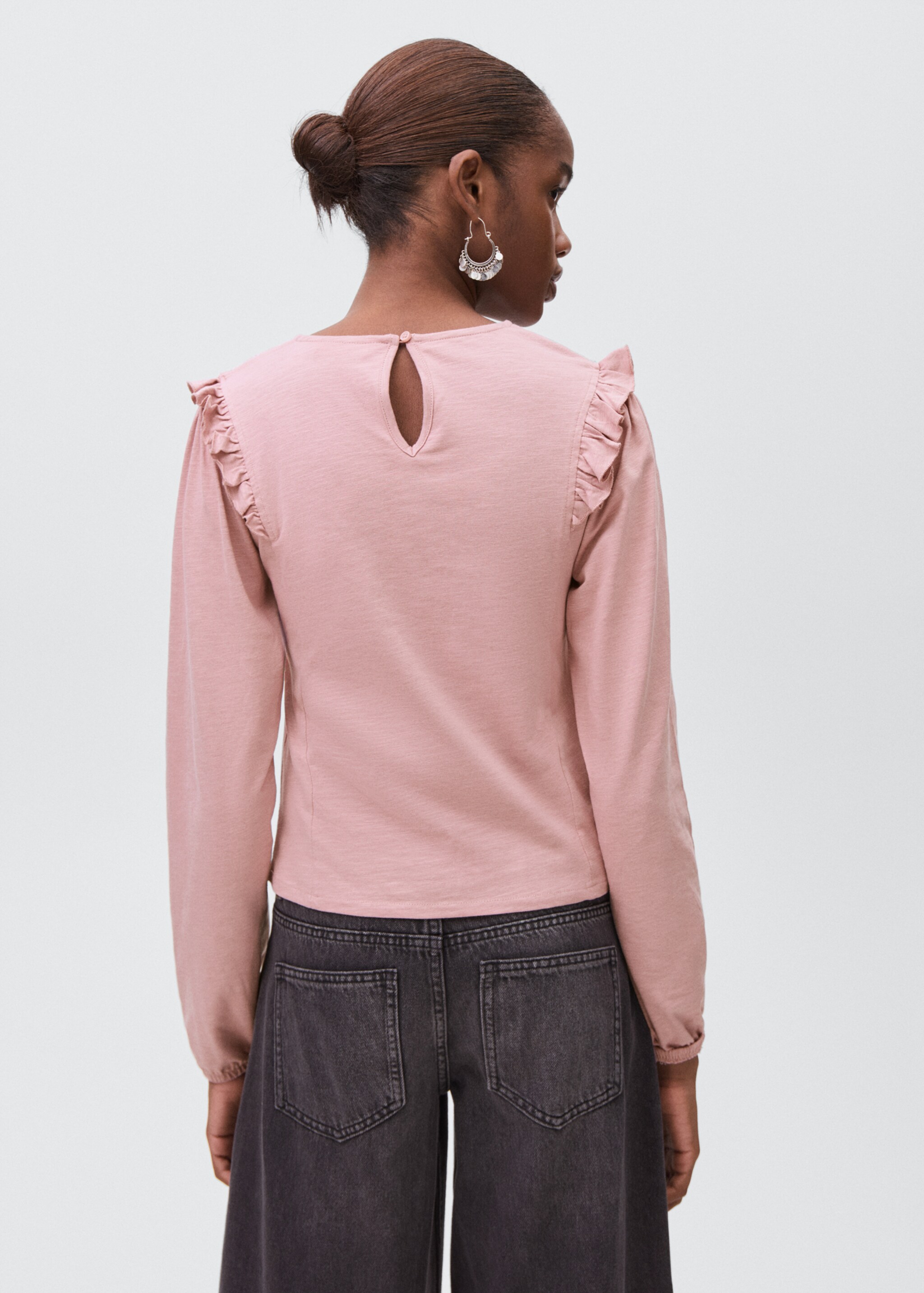 Camiseta fruncida volantes - Reverso del artículo, Rosa palo. Ref: 17085796-00.
