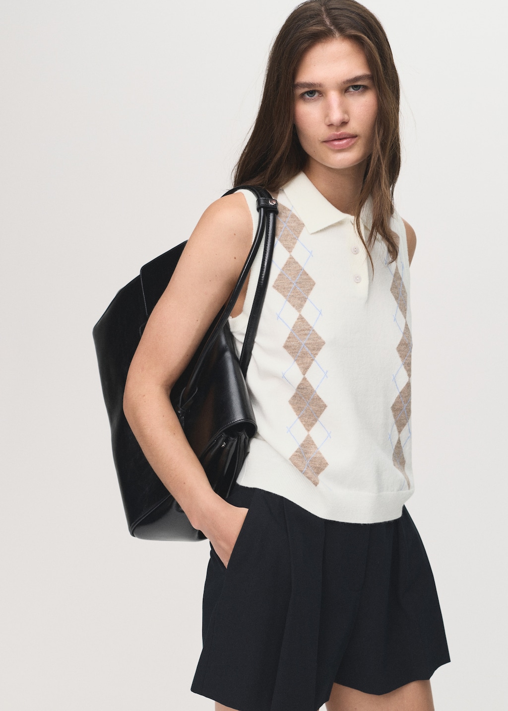 Argyle-pattern polo neck vest