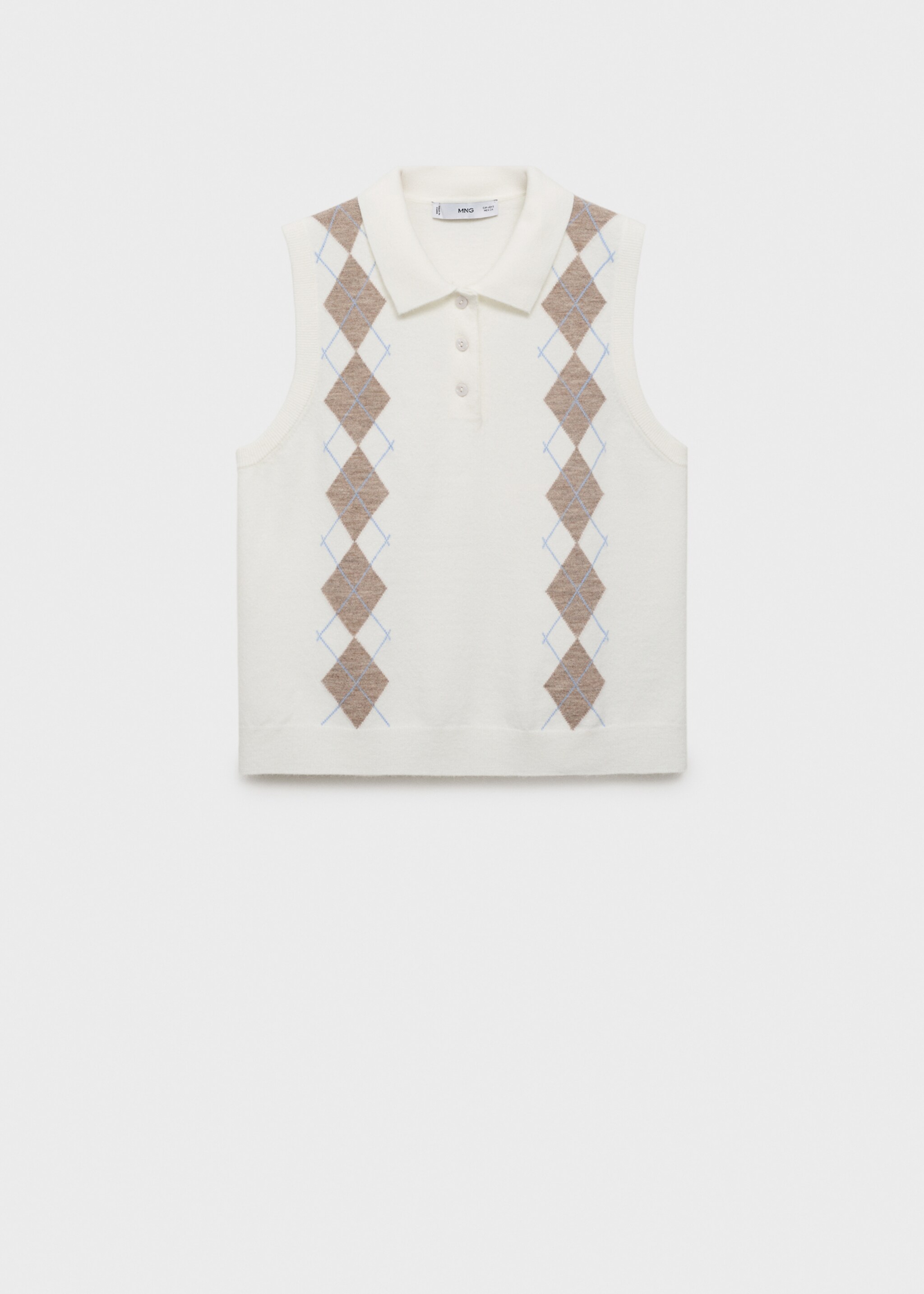 Gilet à losanges col polo - Article sans modèle, Écru. Ref: 17085798-00.