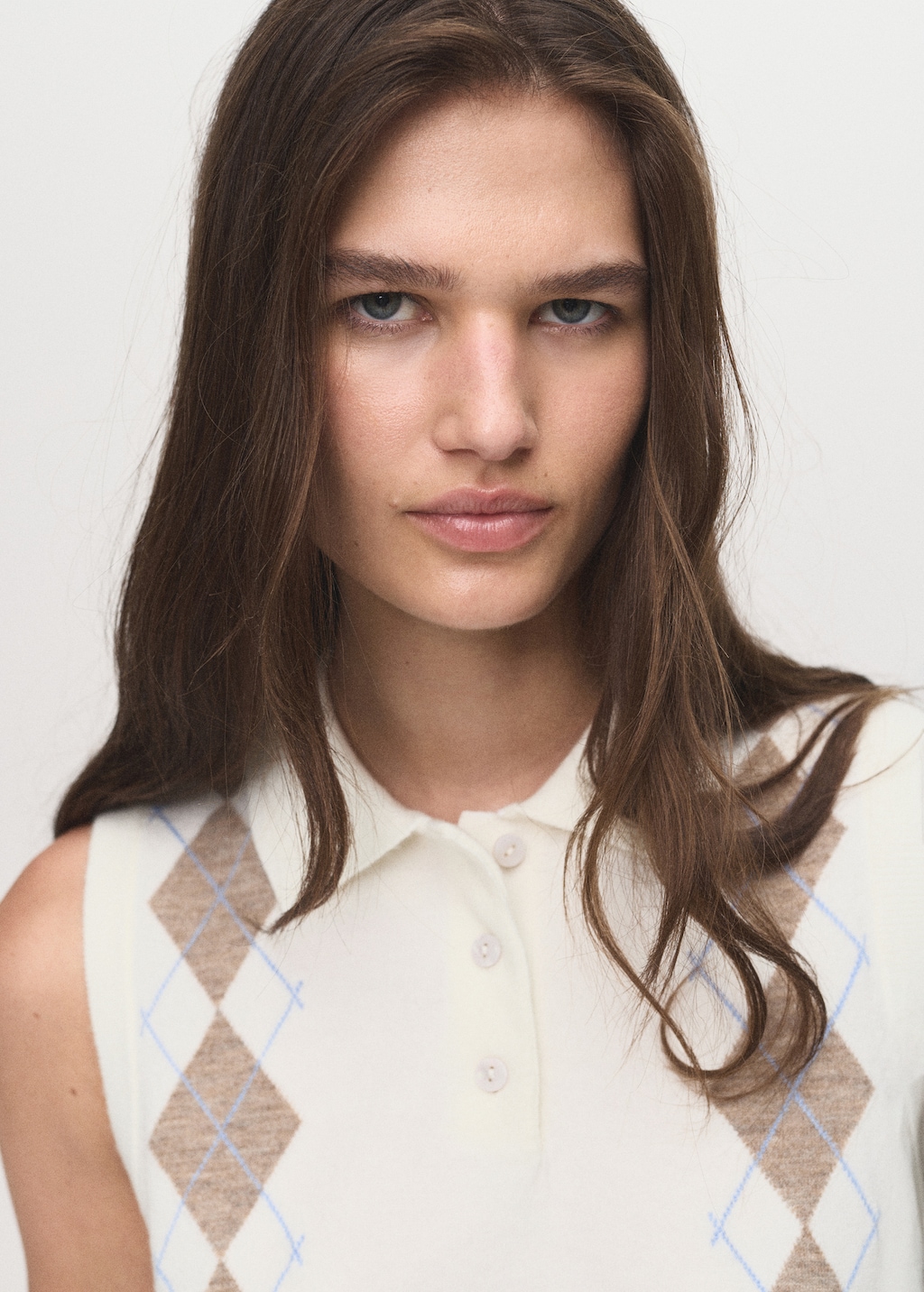 Argyle-pattern polo neck vest