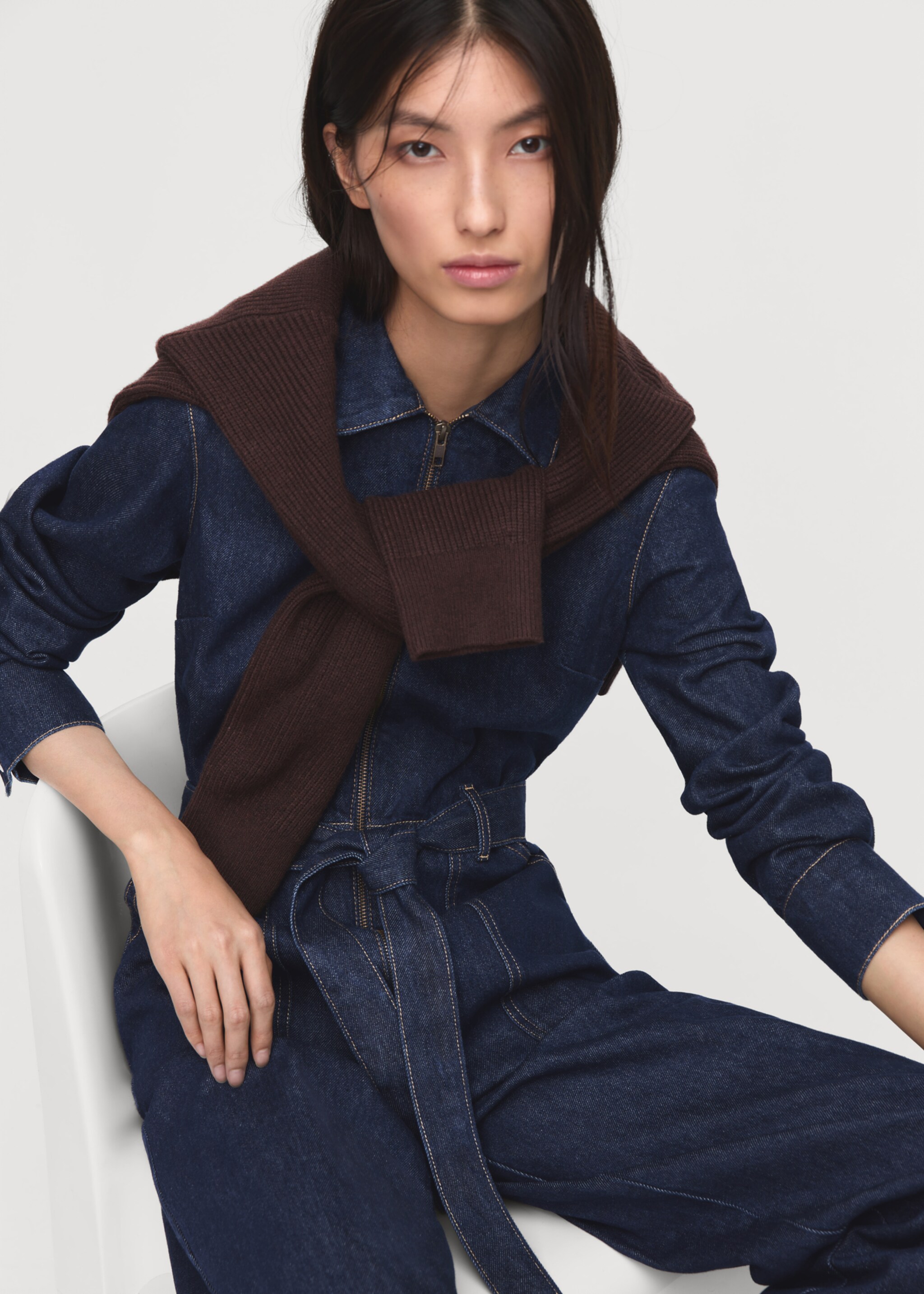 Ολόσωμη φόρμα denim ζώνη - Μεσαίο πλάνο, Μπλε . Ref: 17085803-00.