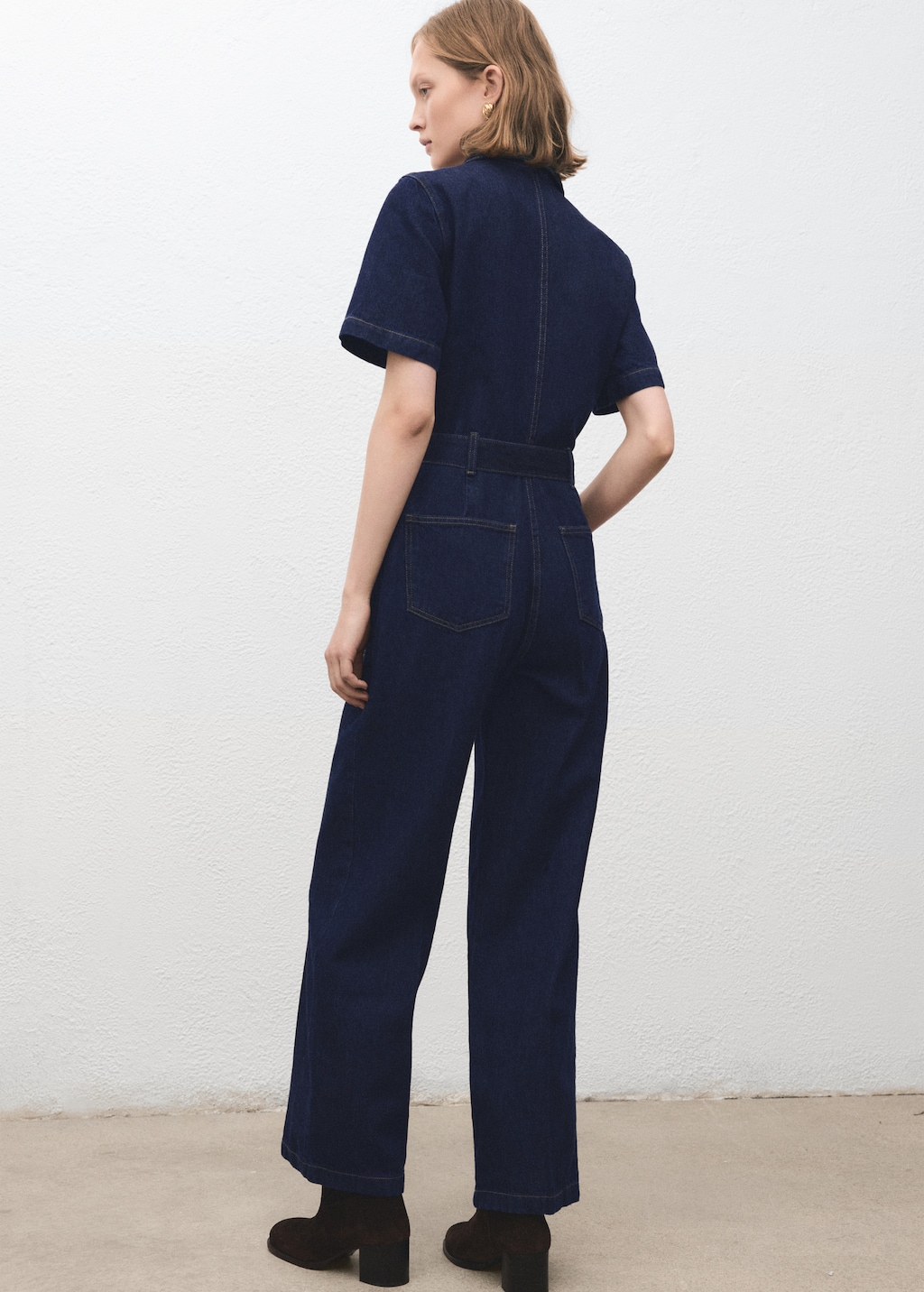 Belt denim jumpsuit