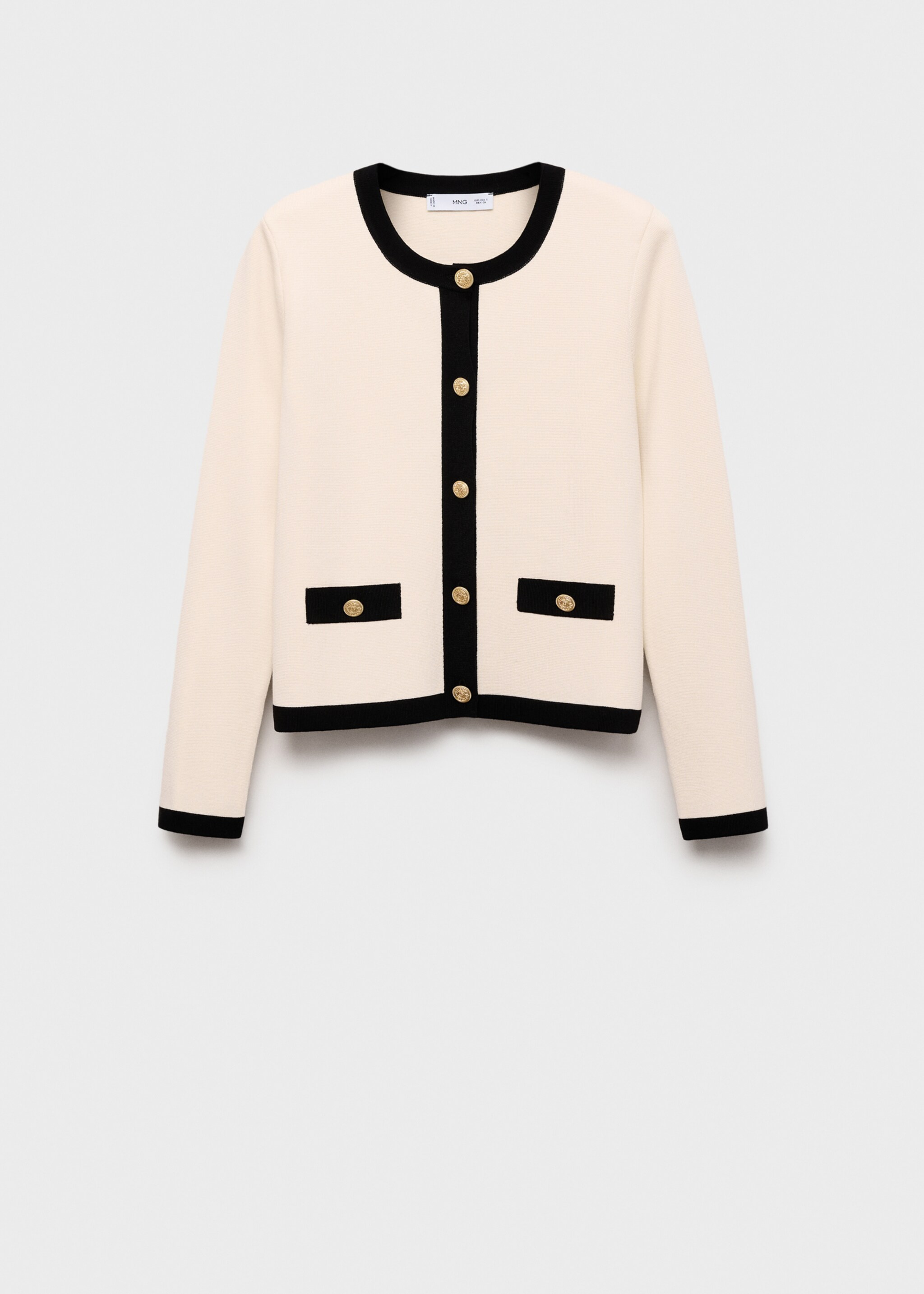 Gebreid jasje met contrasterende biesjes - Artikel zonder model, Ecru. Ref: 17085821-00.