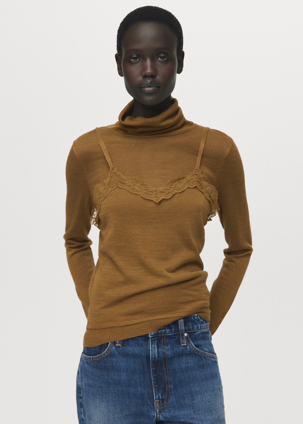 Mango Wool-blend lace top thumbnail