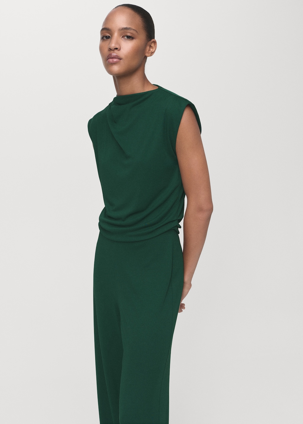 Straight-fit jumpsuit with draped neckline