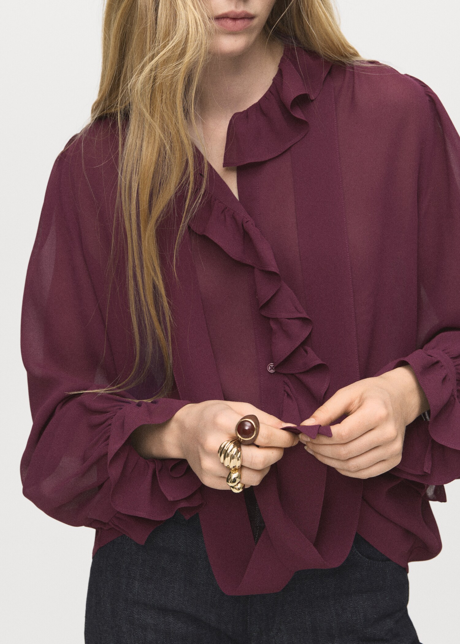 Ruffled blouse with scarf - Details of the article 6