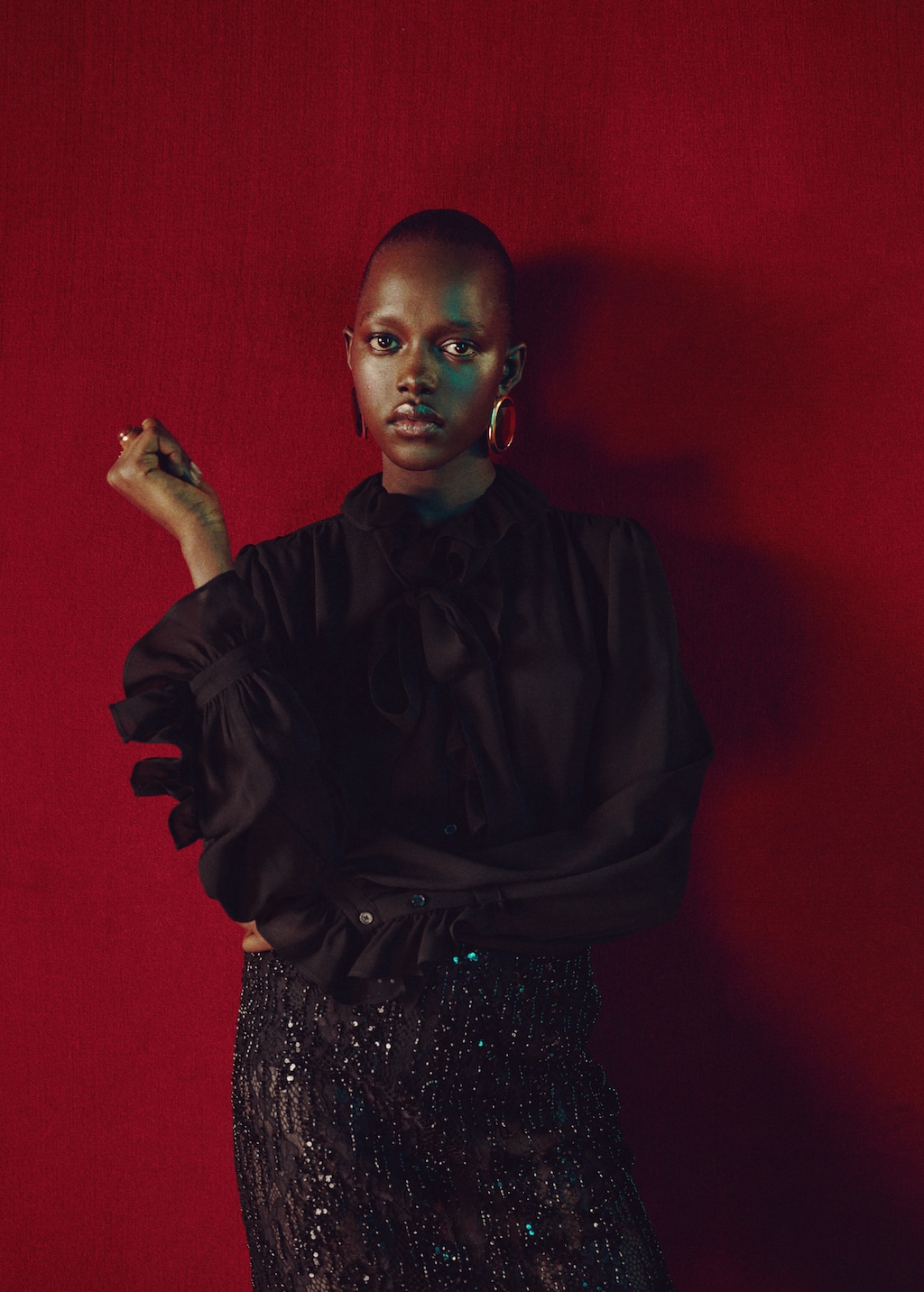 Ruffled blouse with scarf