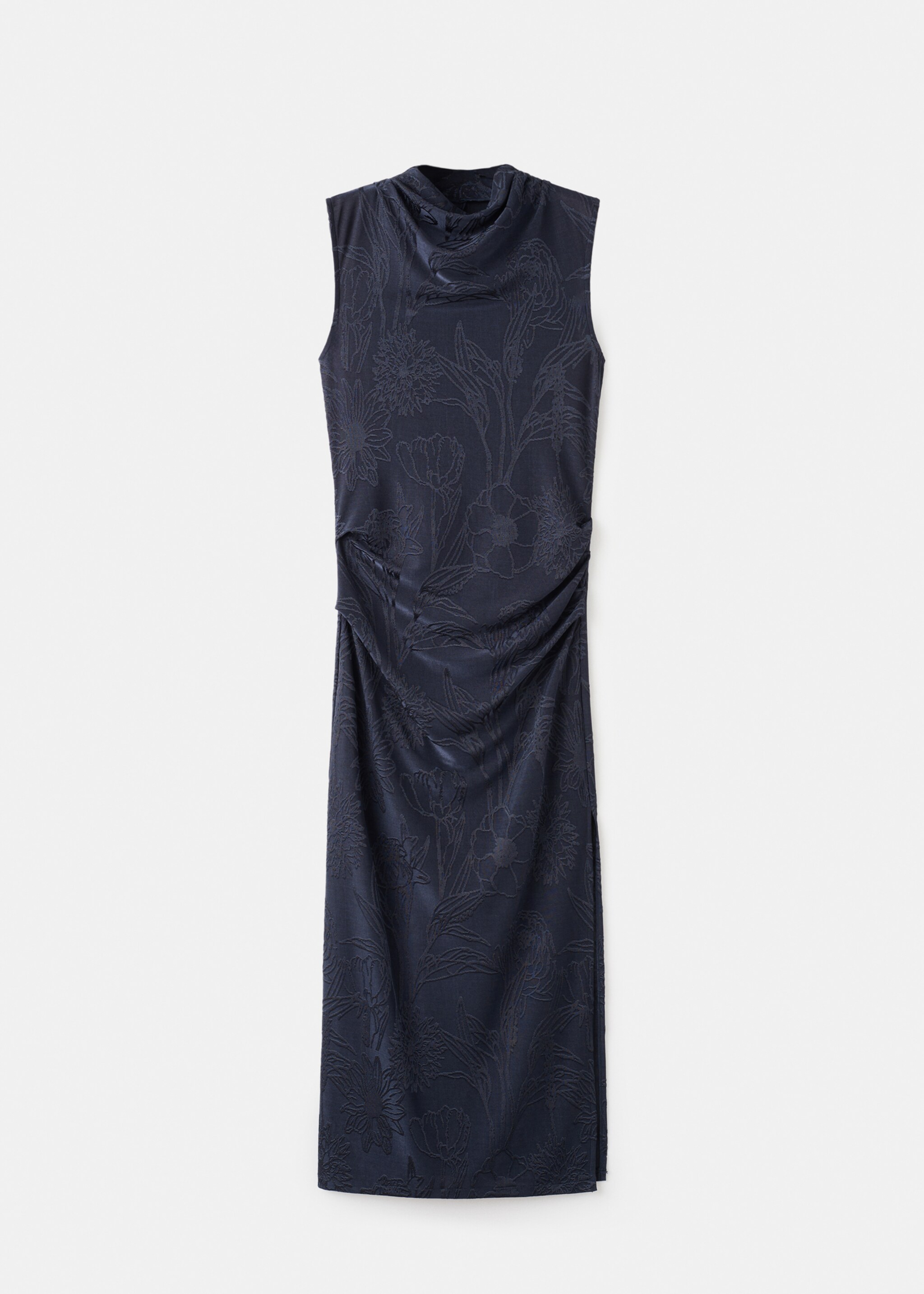 Embroidered dress with draped collar - Article without model, Navy. Ref: 17085827-00.
