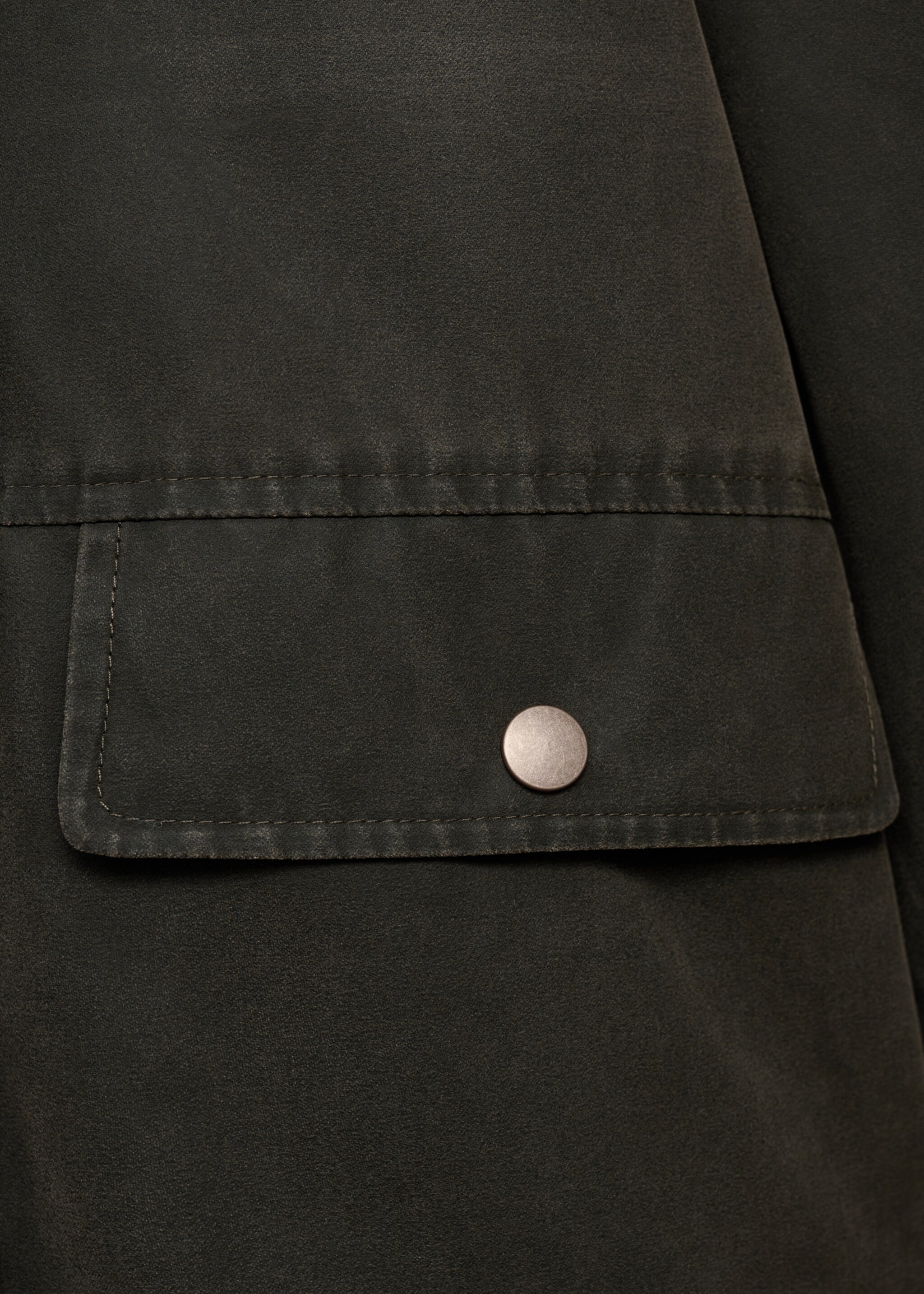Waxed effect jacket with hood - Details of the article 0, Khaki. Ref: 17085967-00.