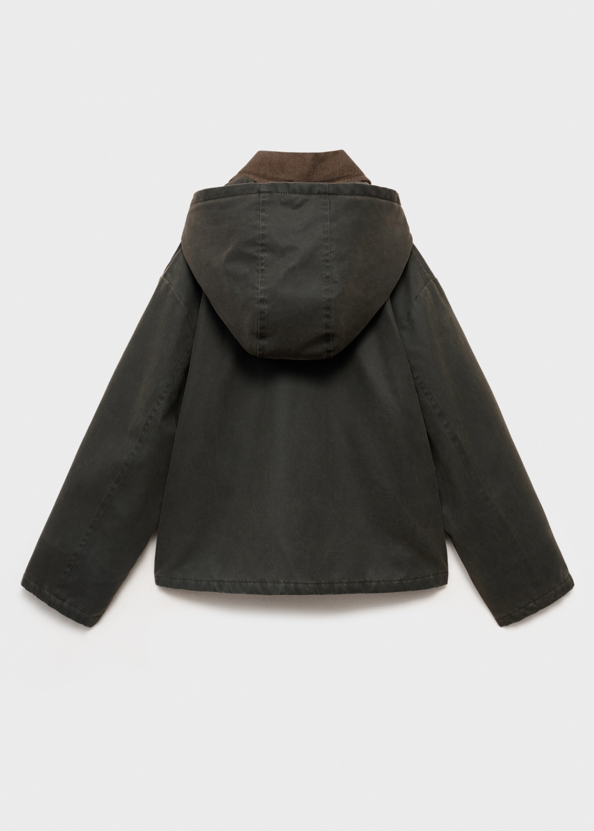 Waxed effect jacket with hood - Reverse of the article, Khaki. Ref: 17085967-00.