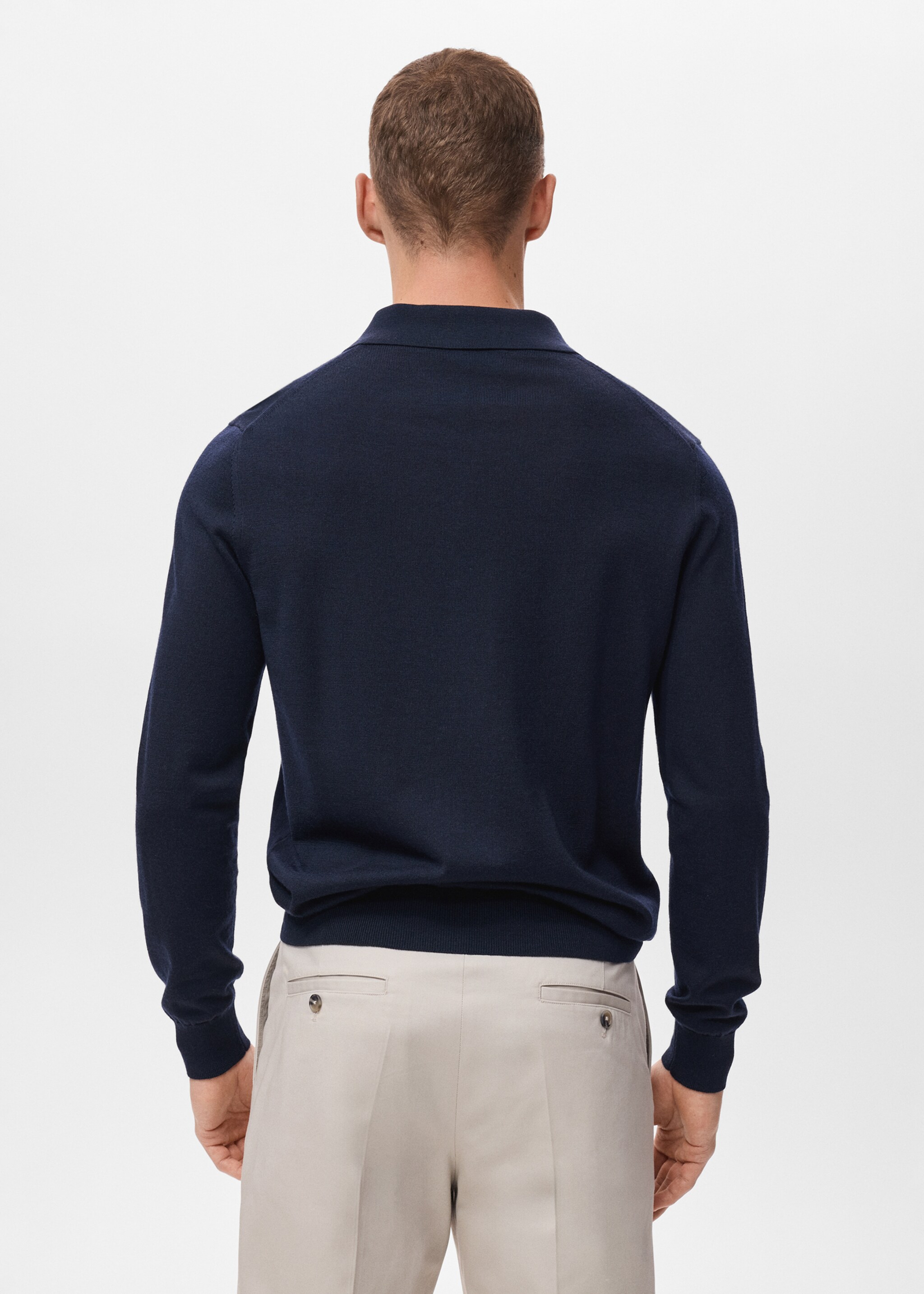 100% wool knitted polo sweater - Reverse of the article, Navy. Ref: 17085970-00.
