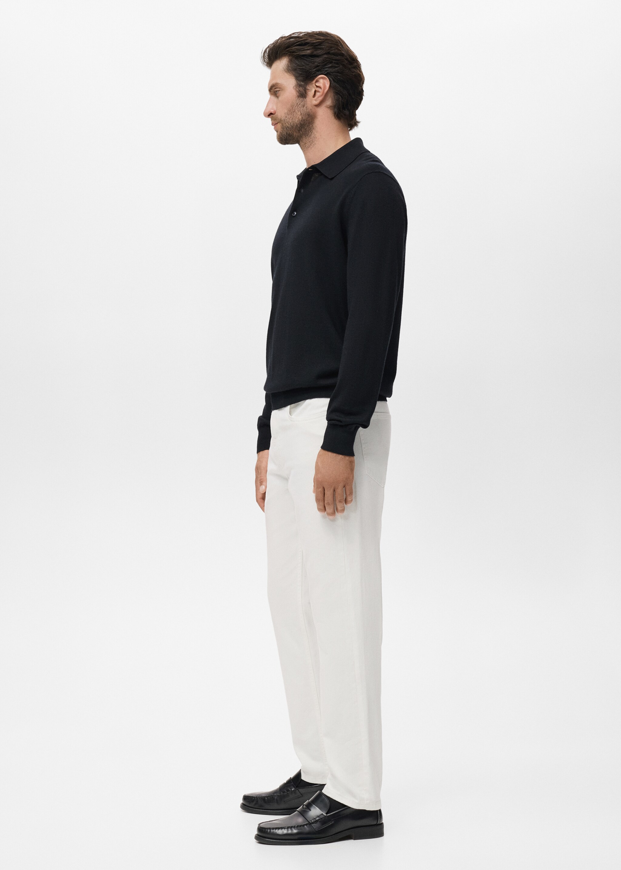 100% wool knitted polo sweater - Details of the article 2, Black. Ref: 17085970-00.