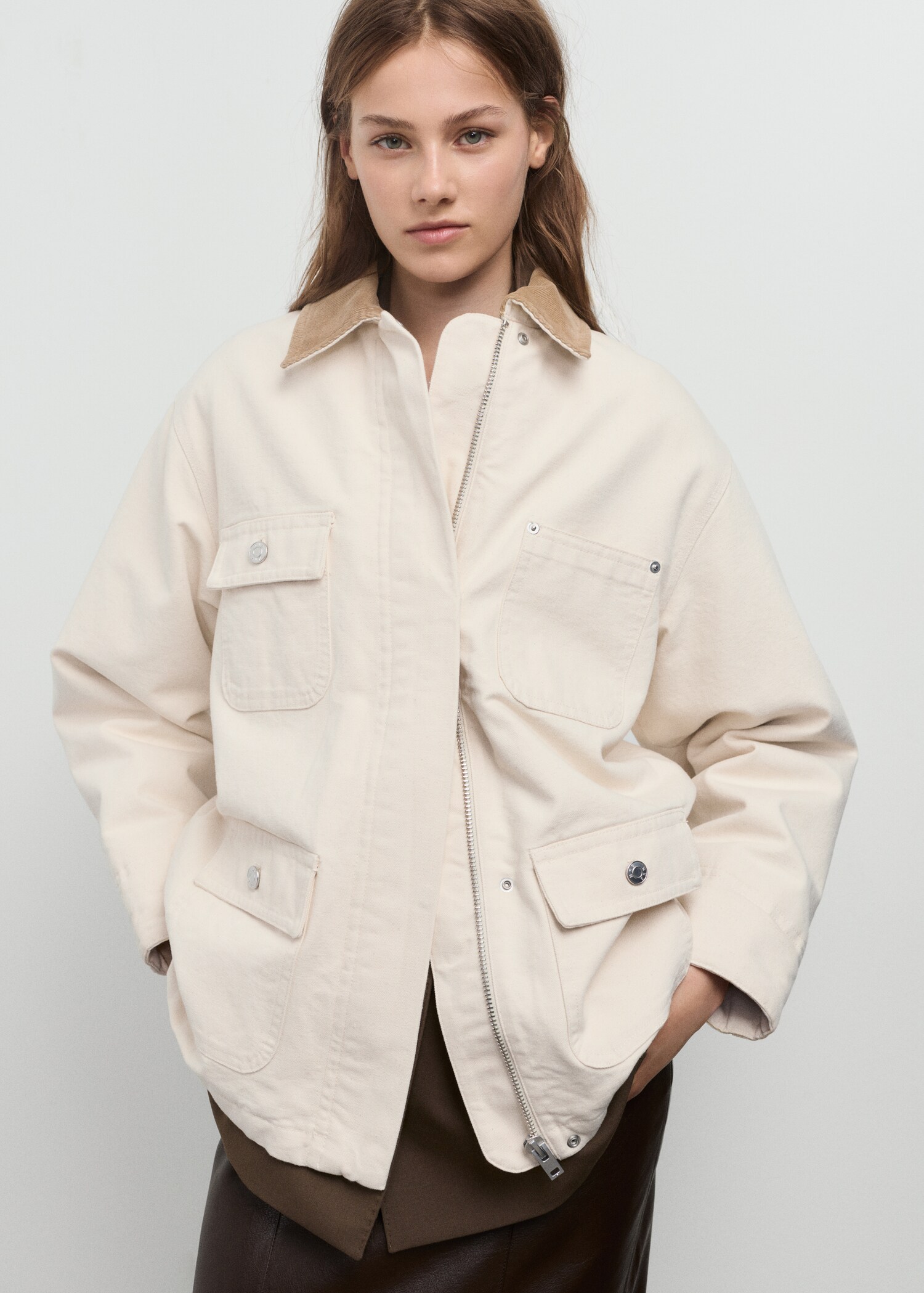 Denim parka with corduroy collar - Medium plane