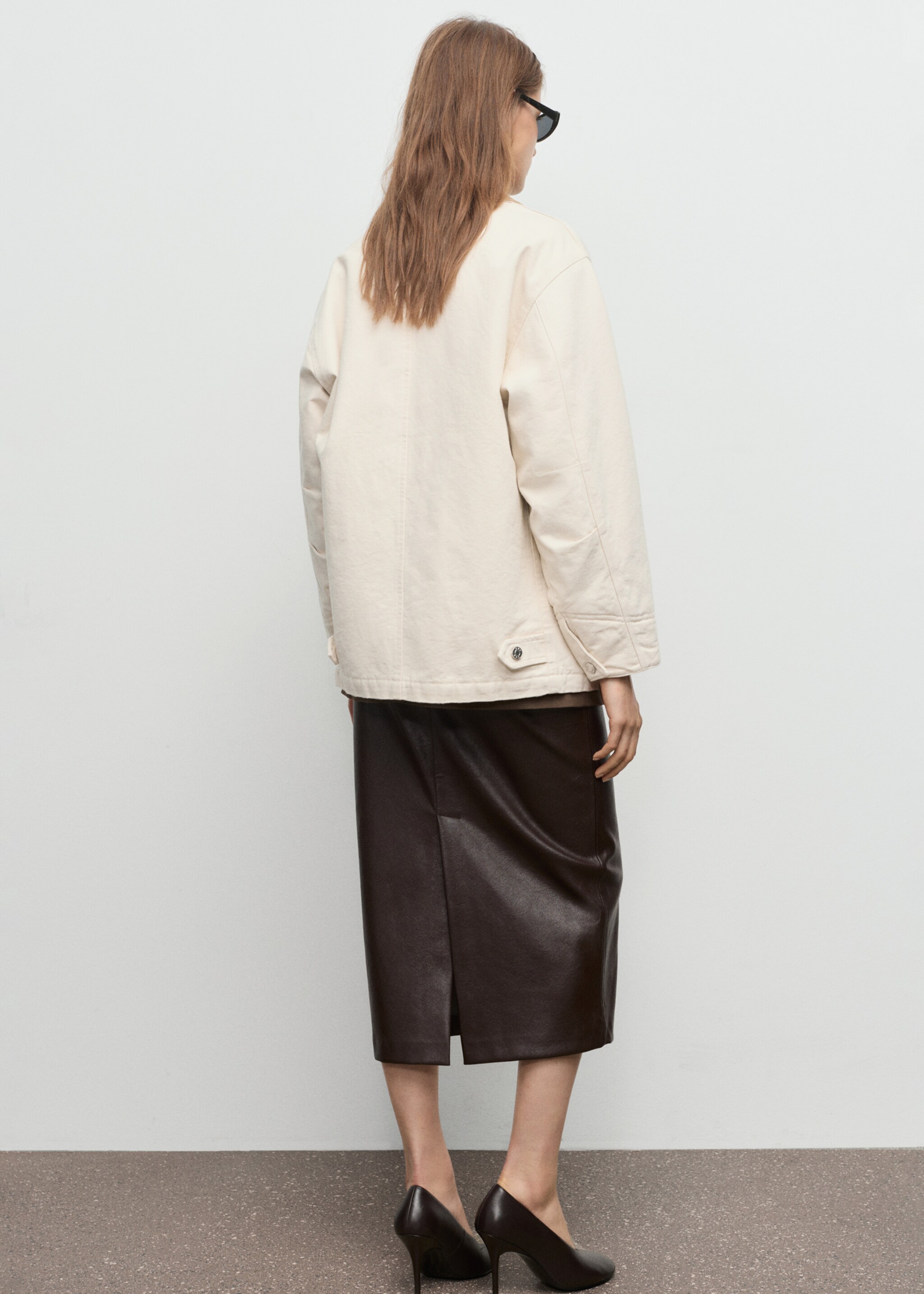 Denim parka with corduroy collar - Reverse of the article, Ecru. Ref: 17085975-00.