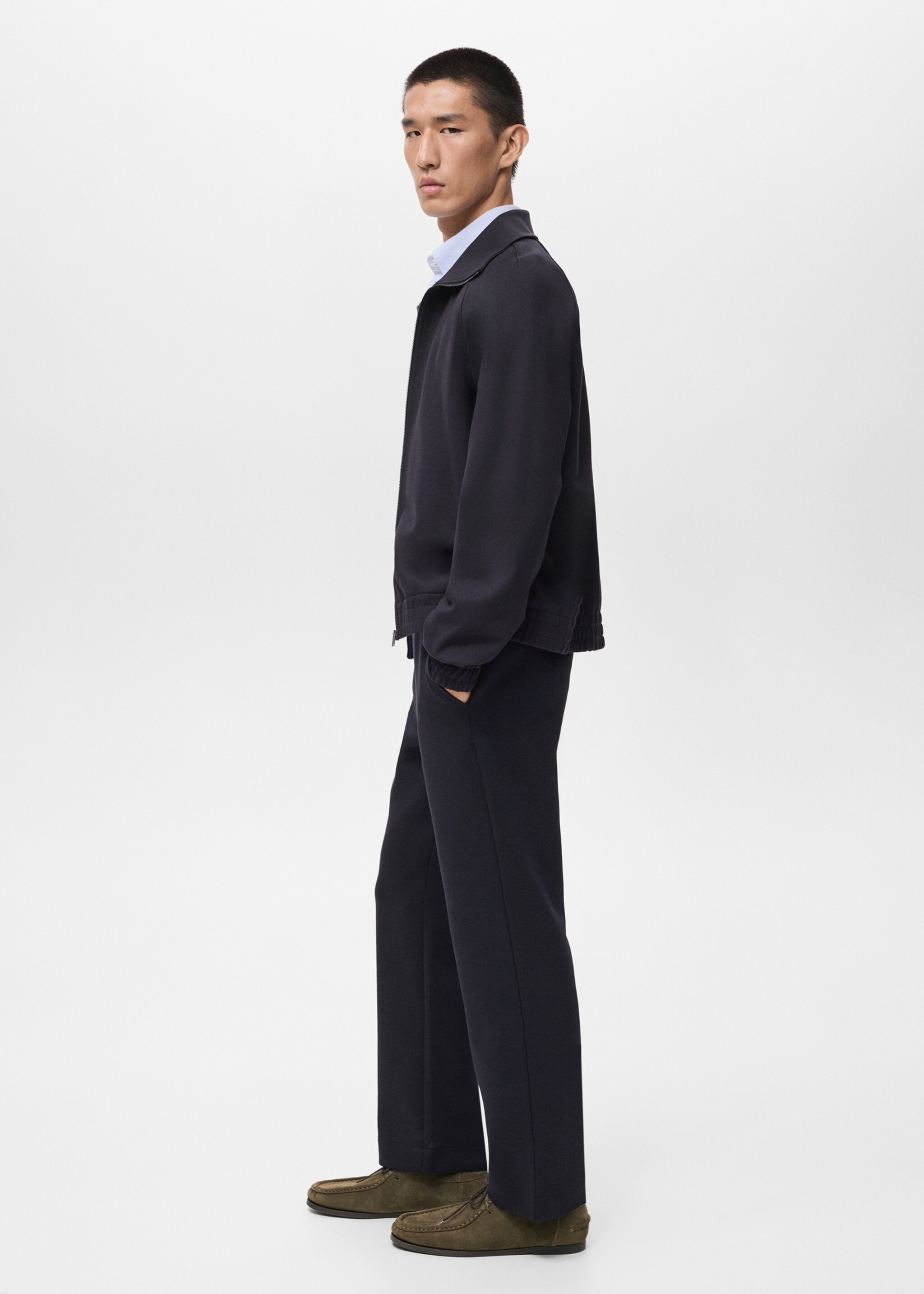 Regular-fit zip-up hoodie - Details of the article 2, Navy. Ref: 17085988-00.