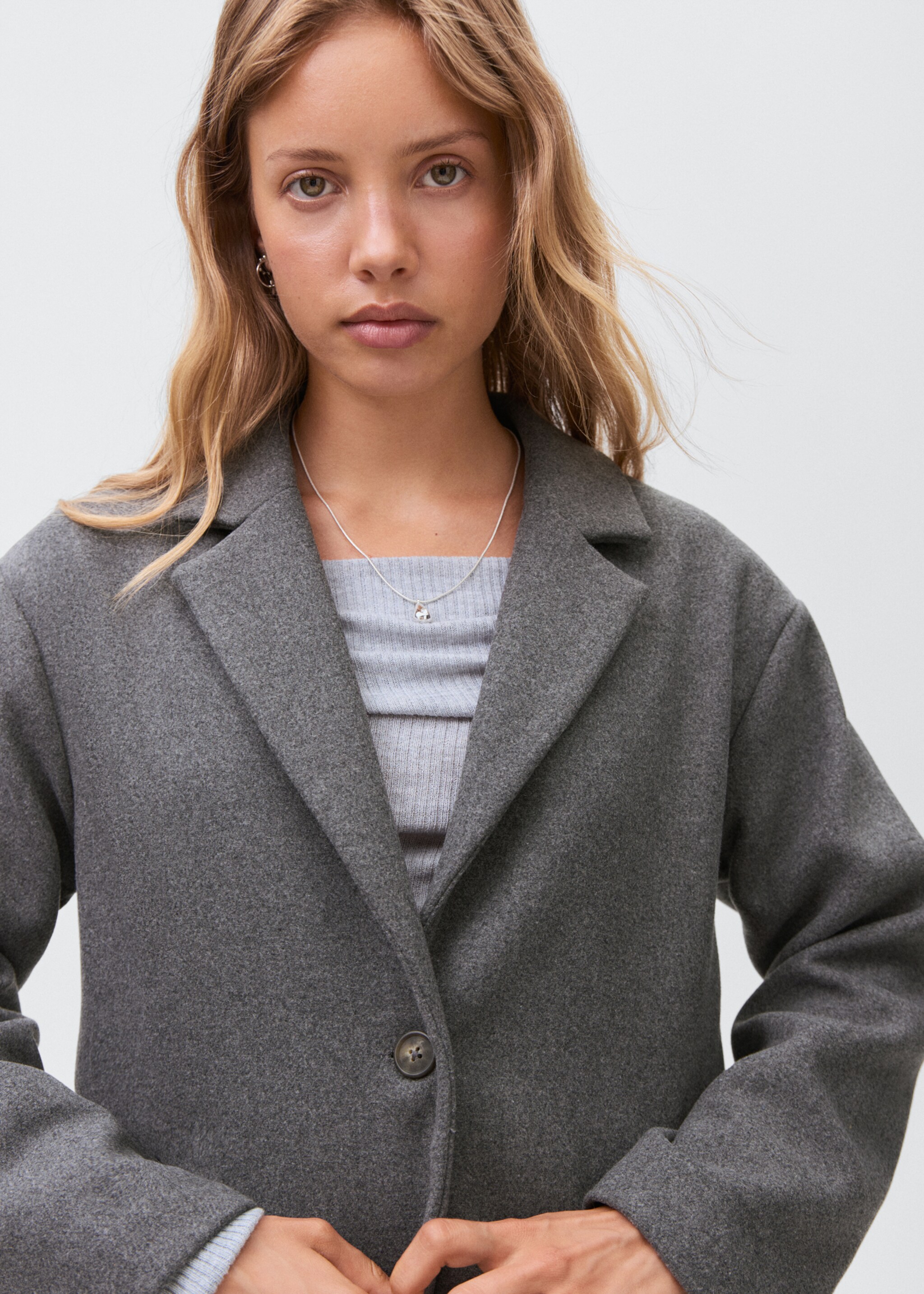 Cloth midi-coat - Details of the article 1, Grey. Ref: 17086325-00.