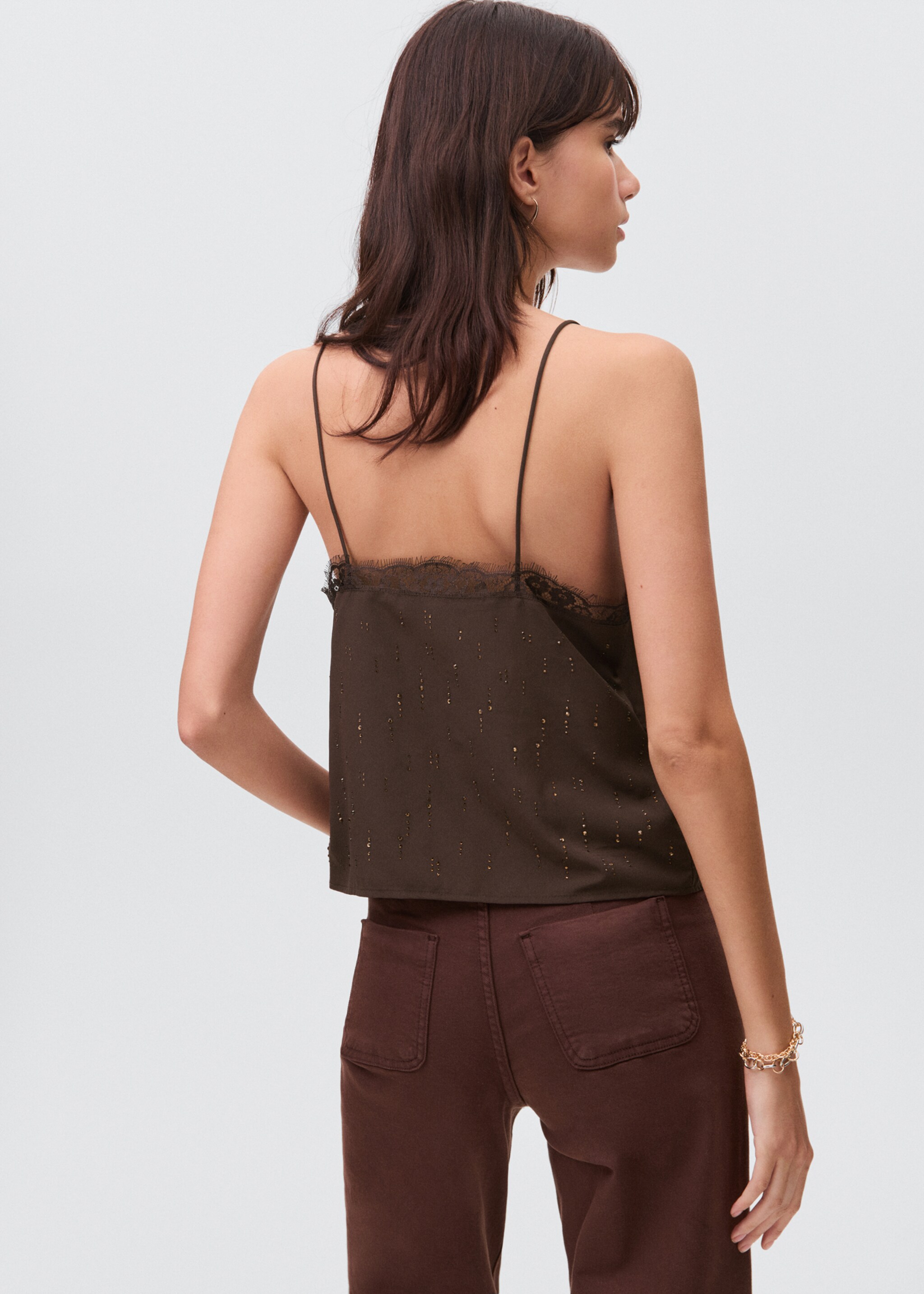 Beaded camisole top - Reverse of the article, Brown. Ref: 17086331-00.