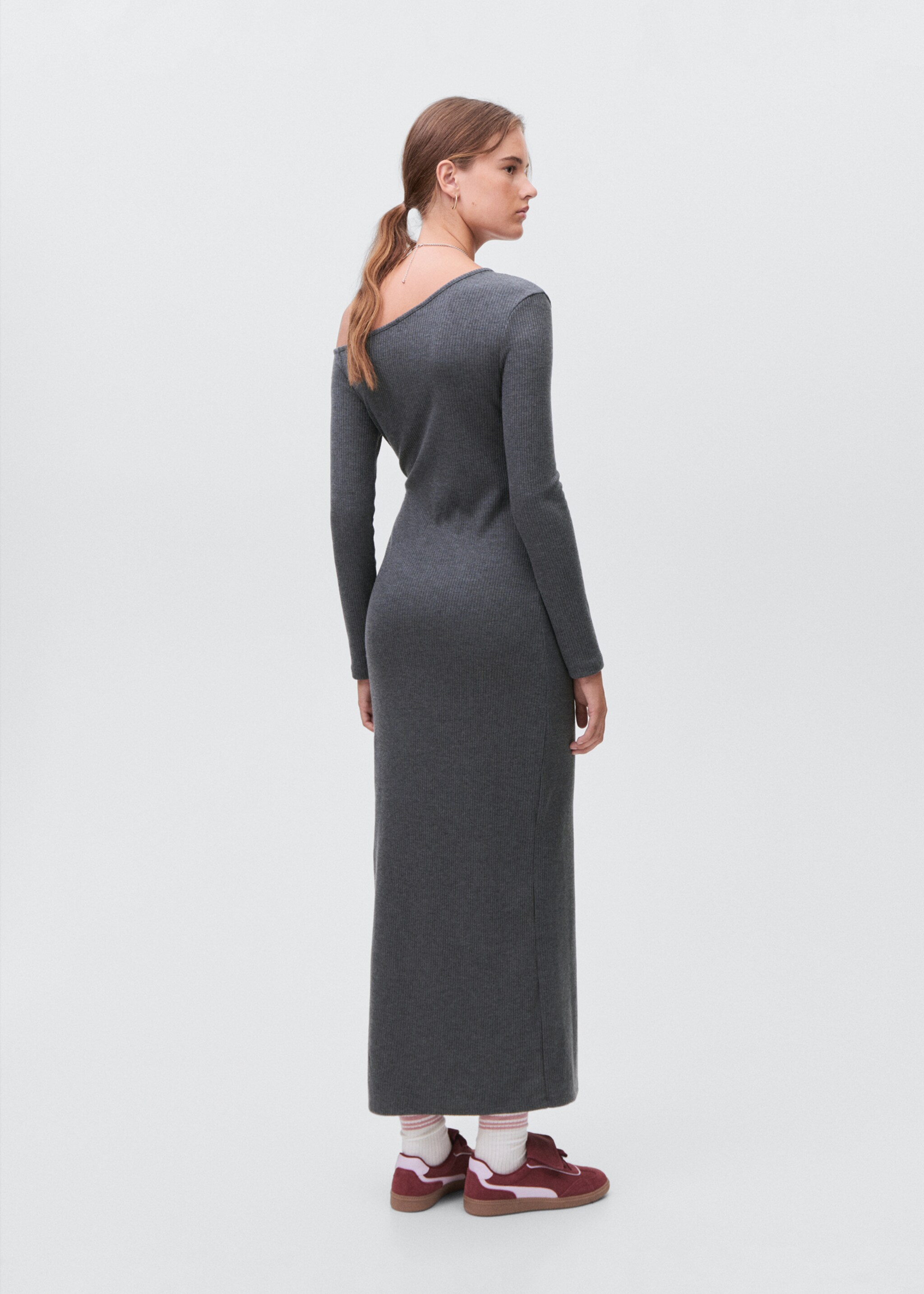 Robe longue cut out - Verso de l’article, Gris chiné foncé. Ref: 17086340-00.