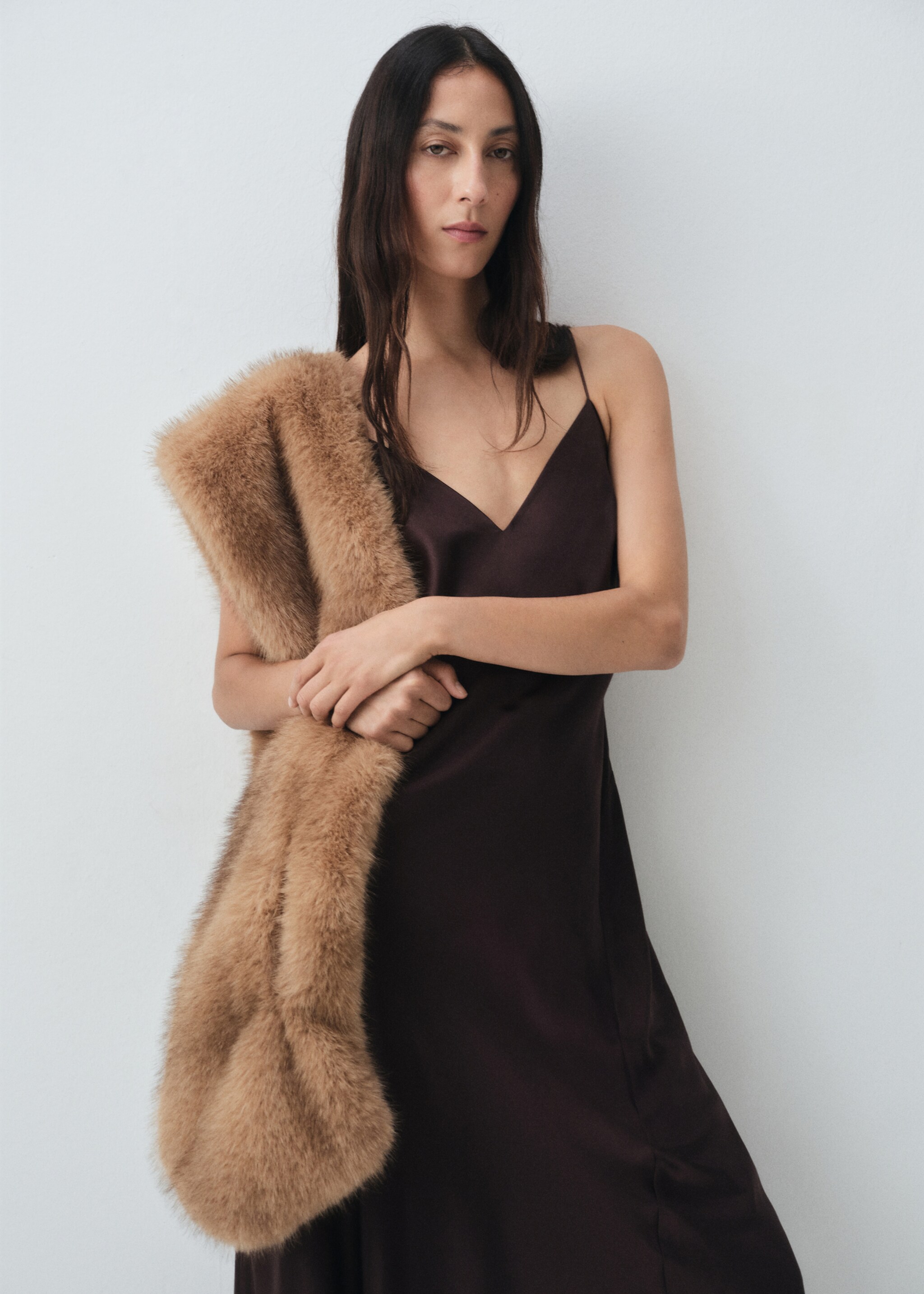 Silk satin dress - Medium plane, Brown. Ref: 17086351-00.