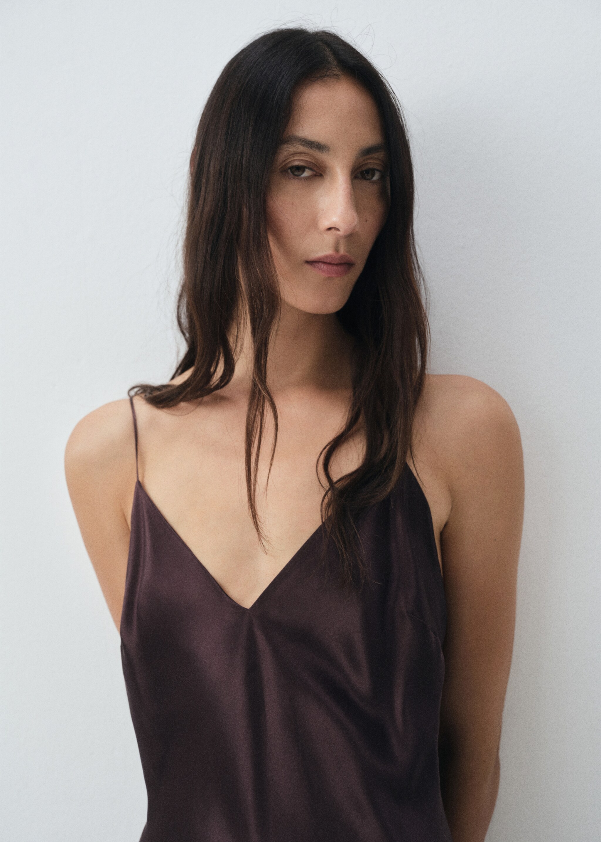 Silk satin dress - Details of the article 1, Brown. Ref: 17086351-00.