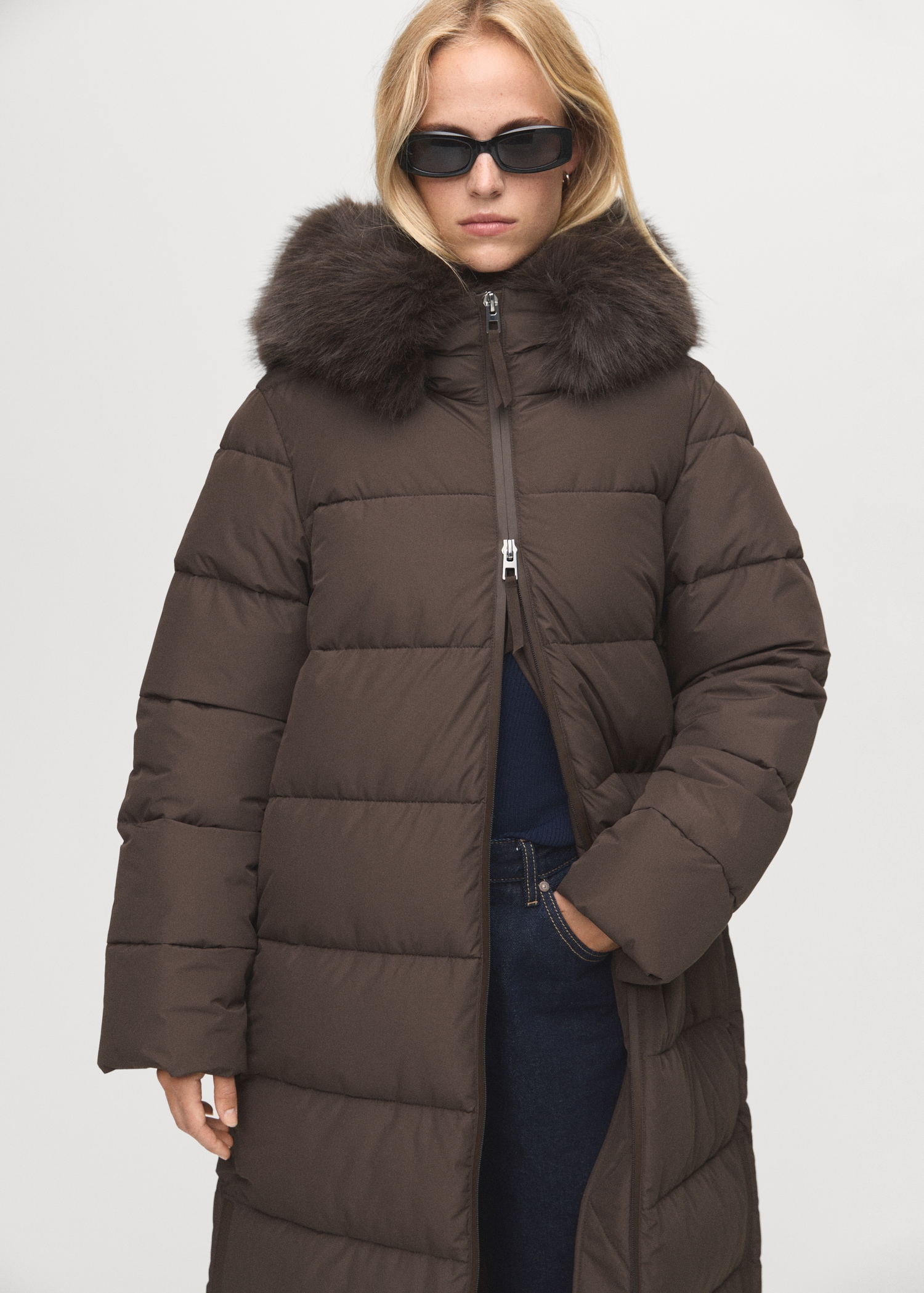 Puffer coat with fur-effect effect hood Women MANGO Philippines
