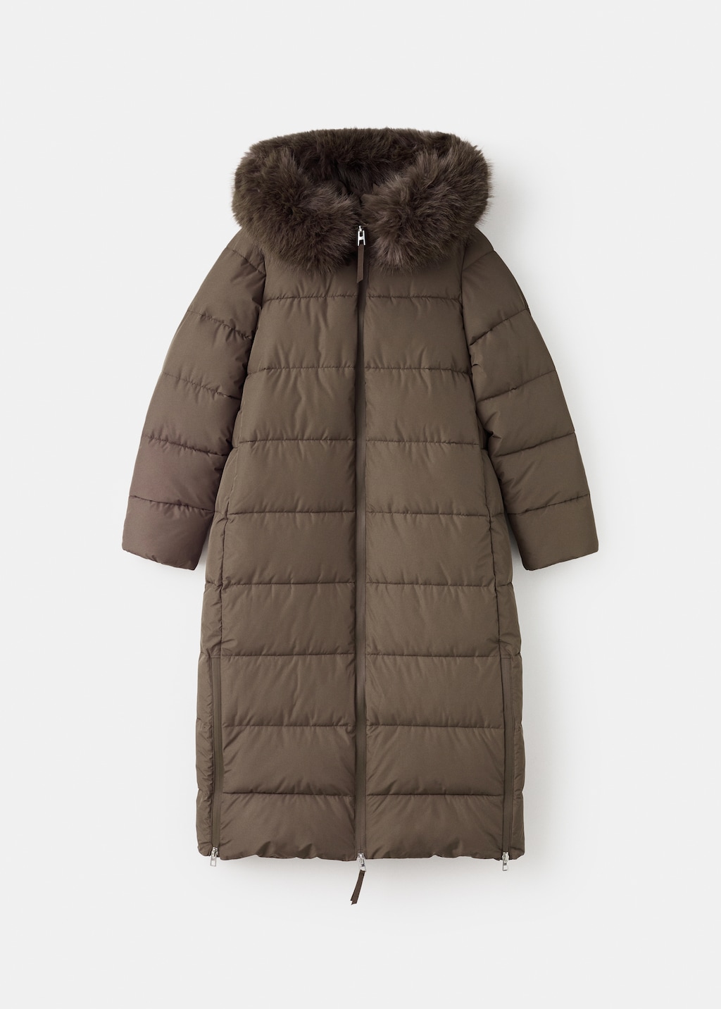Padded anorak with faux-fur hood
