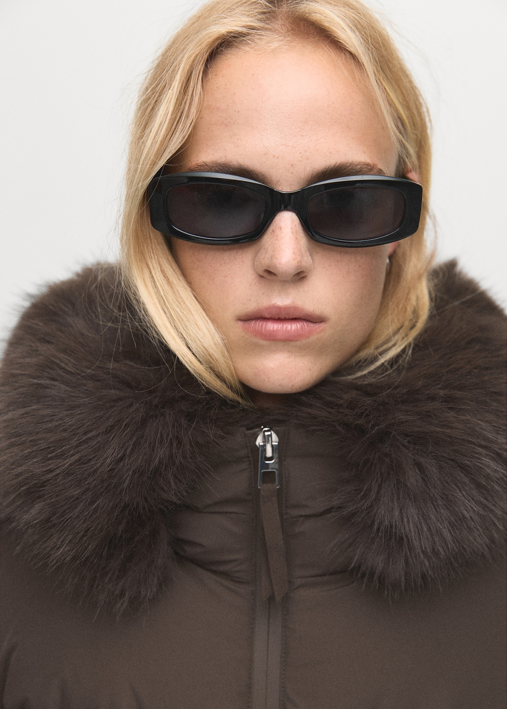 Padded anorak with faux-fur hood