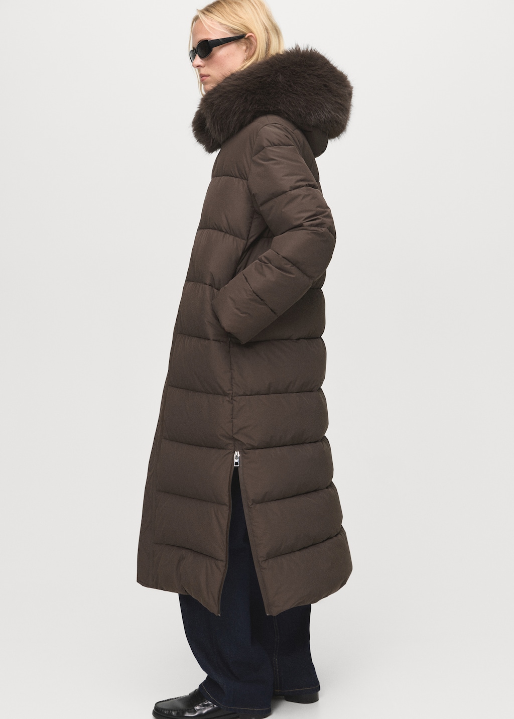 Padded anorak with faux-fur hood