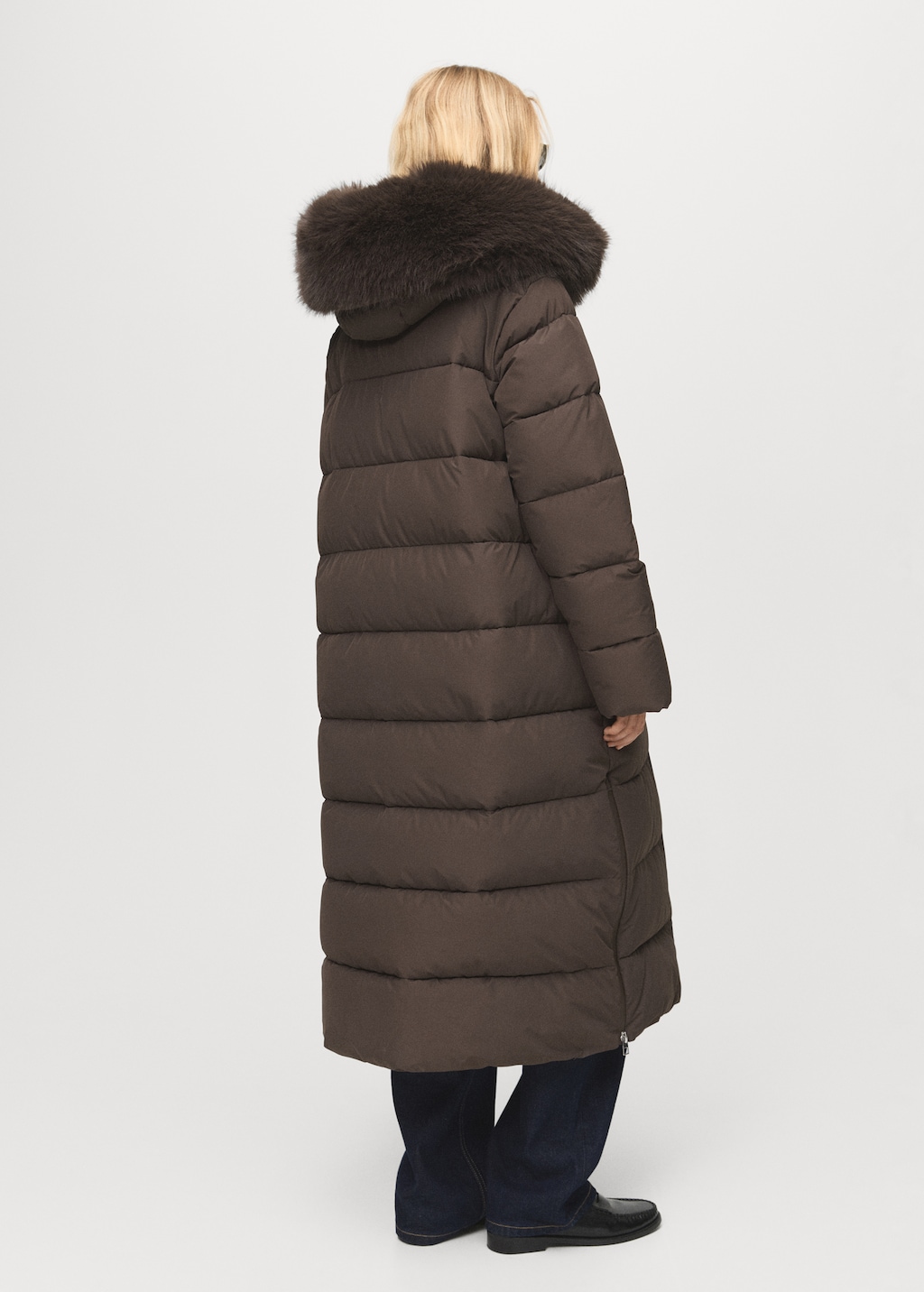 Padded anorak with faux-fur hood