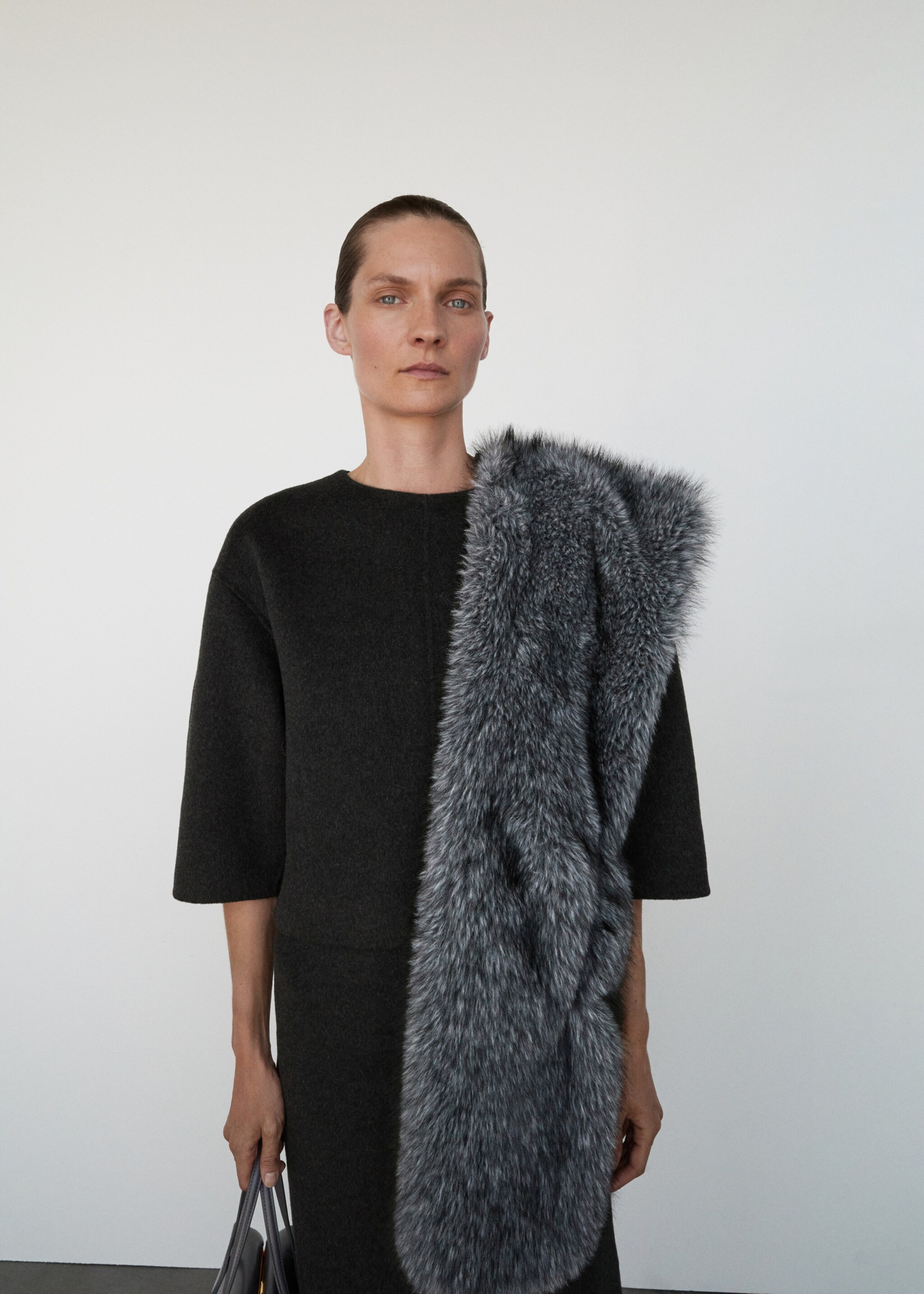 Wool top with three-quarter sleeve - Medium plane, Grey. Ref: 17086356-00.