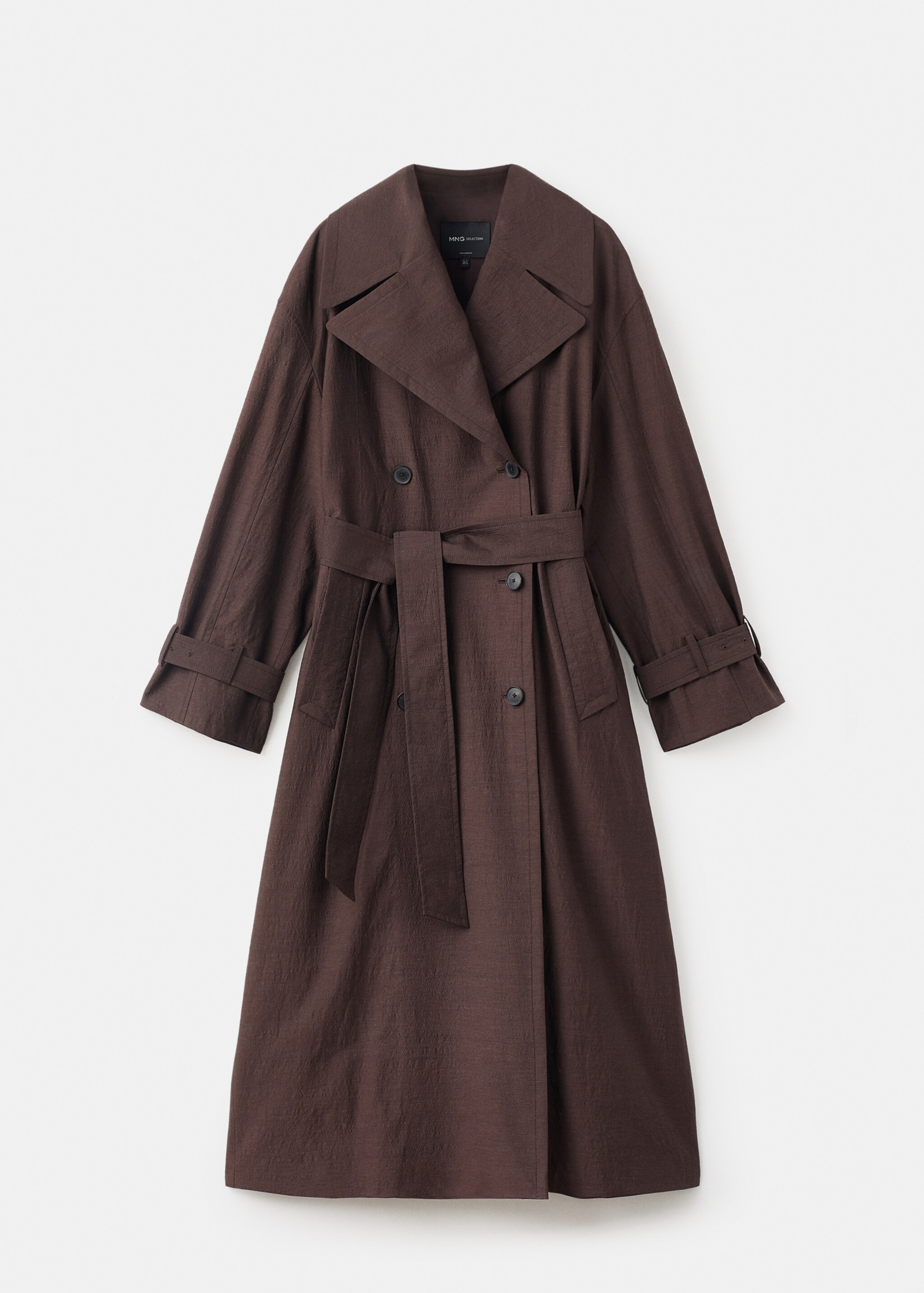 Long virgin wool trench coat - Article without model, Chocolate. Ref: 17086360-00.