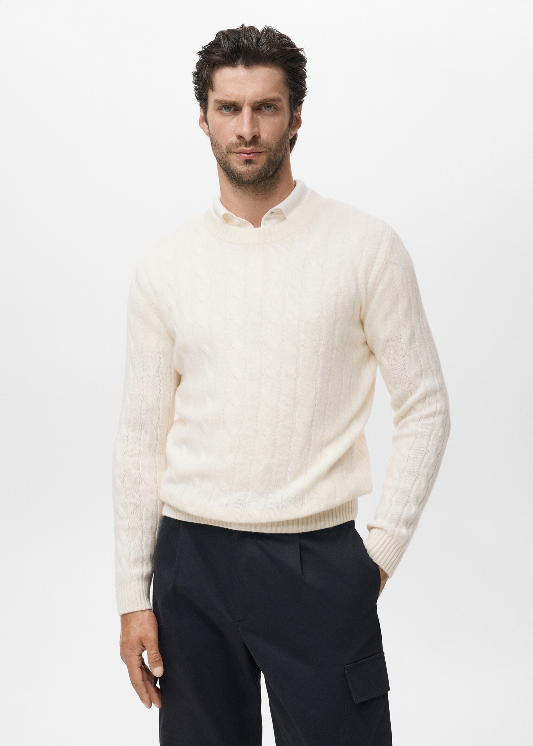 100% wool braided sweater - Medium plane, Ecru. Ref: 17086721-00.