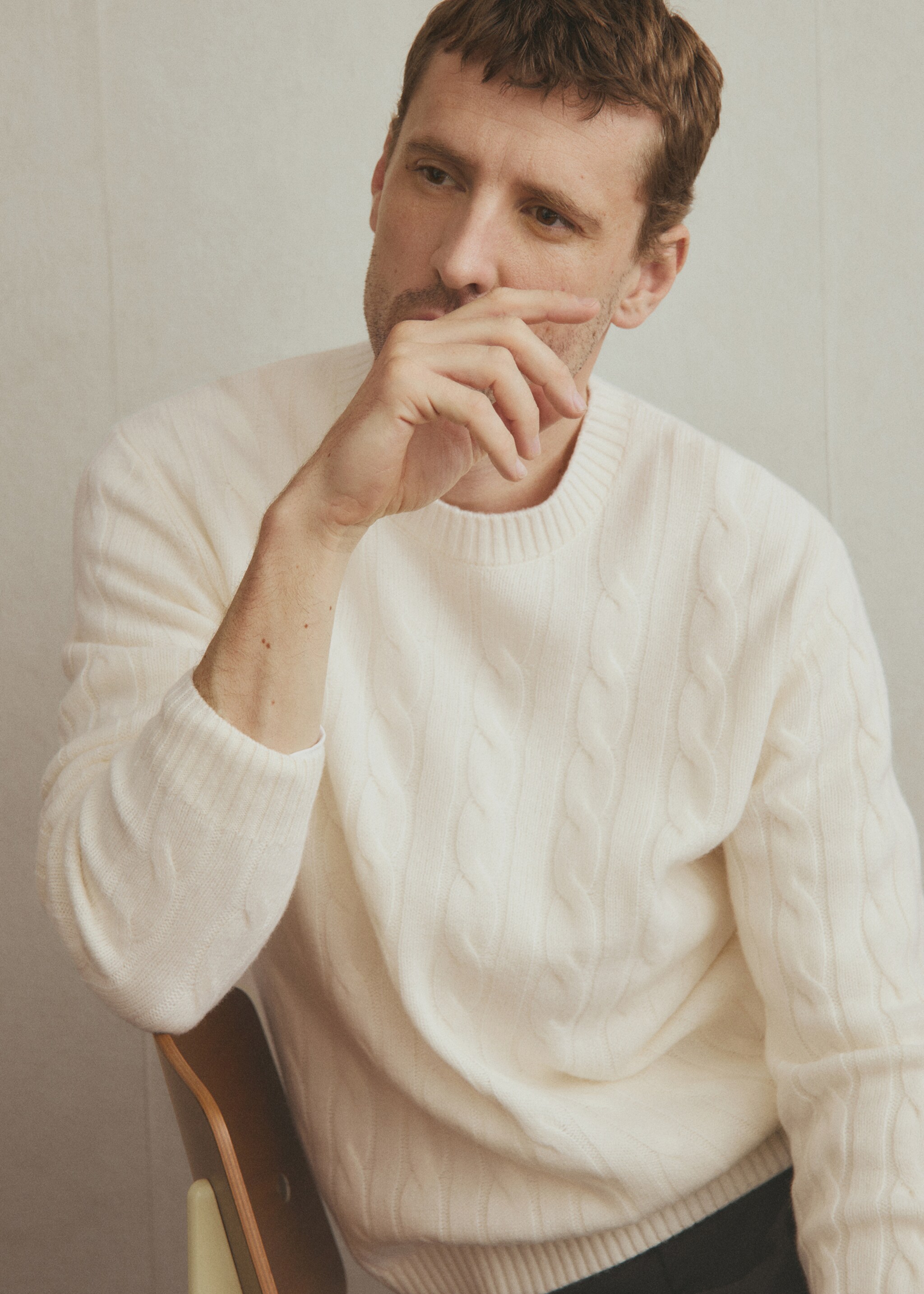100% wool braided sweater - Details of the article 3, Ecru. Ref: 17086721-00.