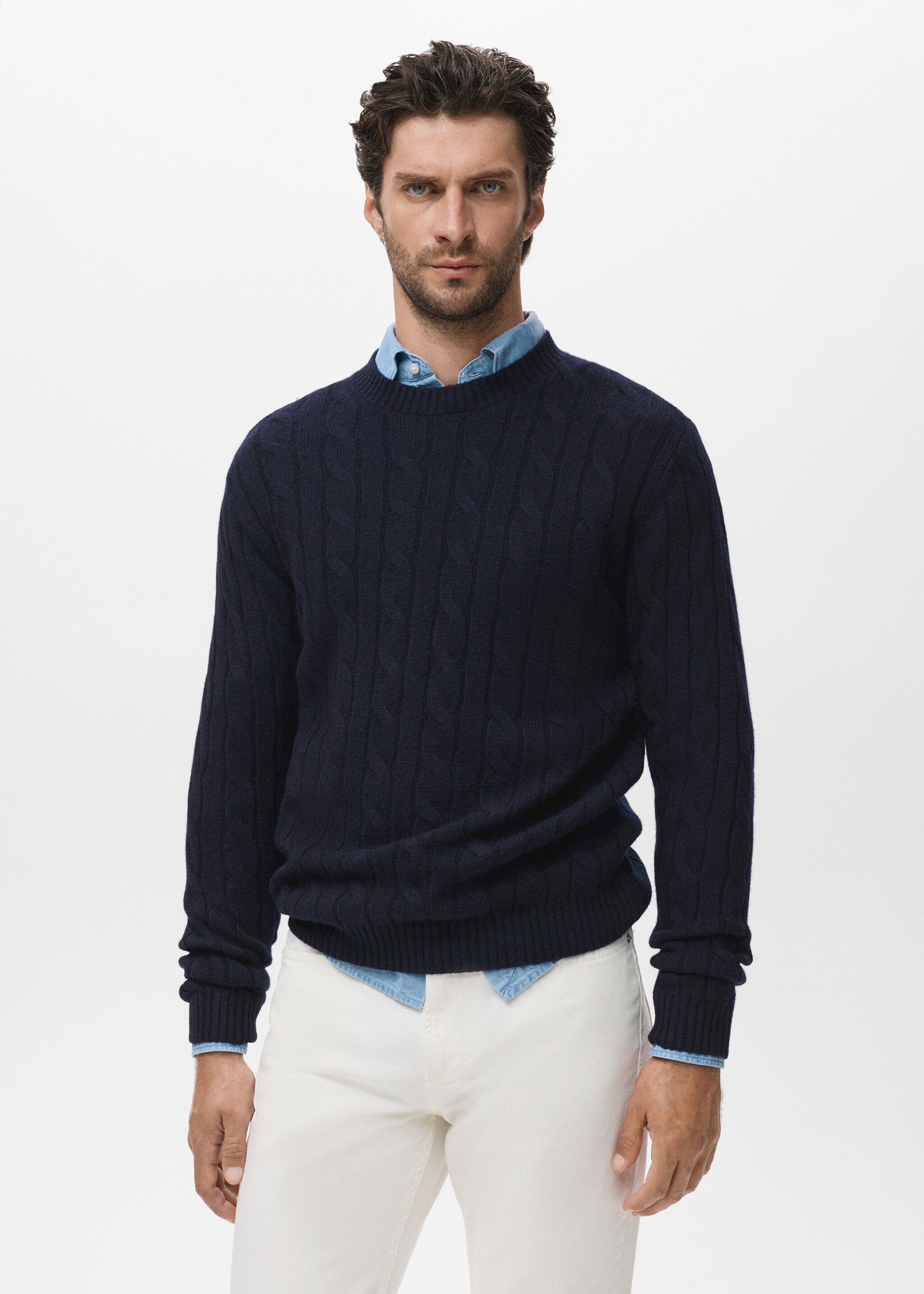 100% wool braided sweater - Medium plane, Navy. Ref: 17086721-00.
