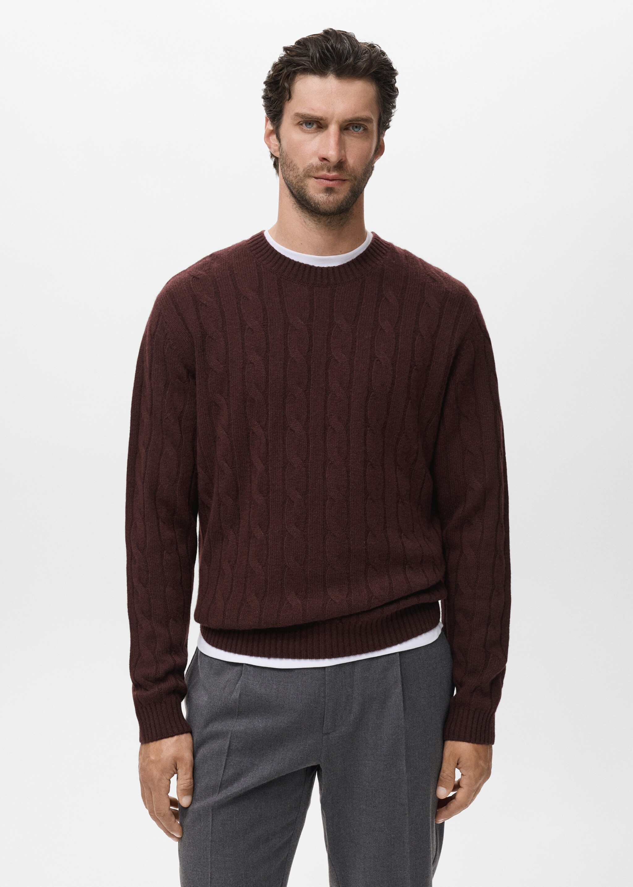 100% wool braided sweater - Medium plane, Wine. Ref: 17086721-00.