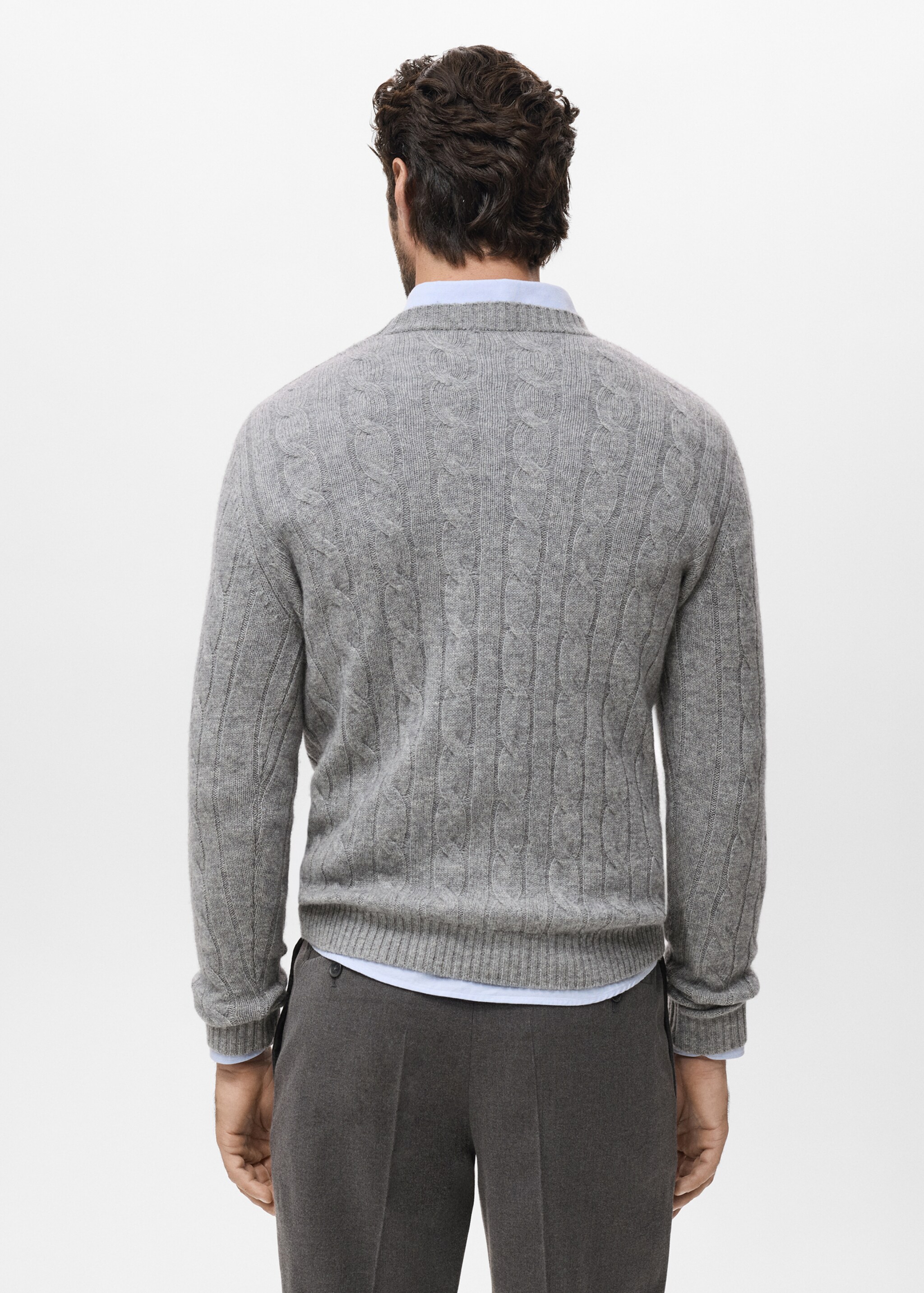 100% wool braided sweater - Reverse of the article, Medium Heather Grey. Ref: 17086721-00.