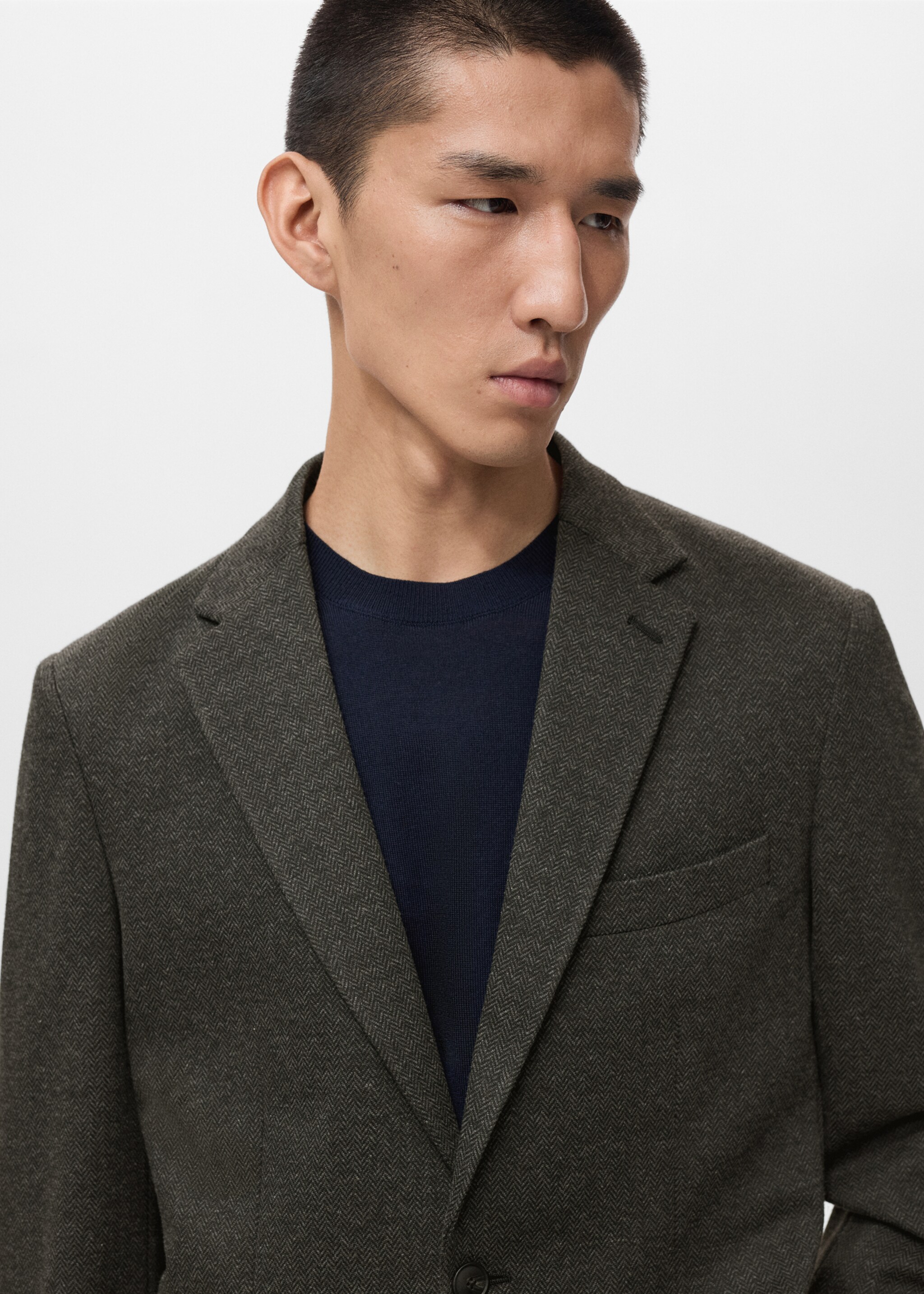 Slim fit microstructure blazer - Details of the article 1, Grey. Ref: 17086722-00.