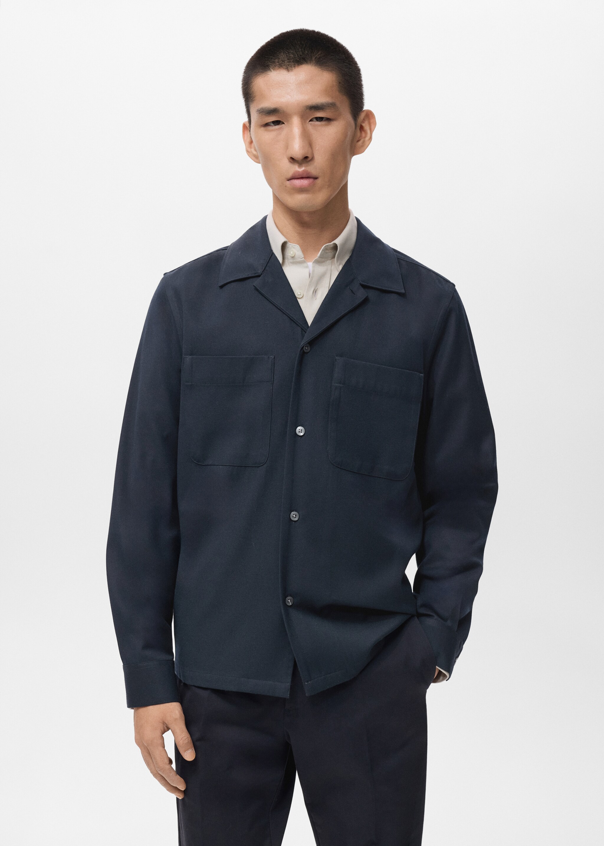 Regular-fit overshirt with pocket - Medium plane, Dark Navy. Ref: 17086726-00.