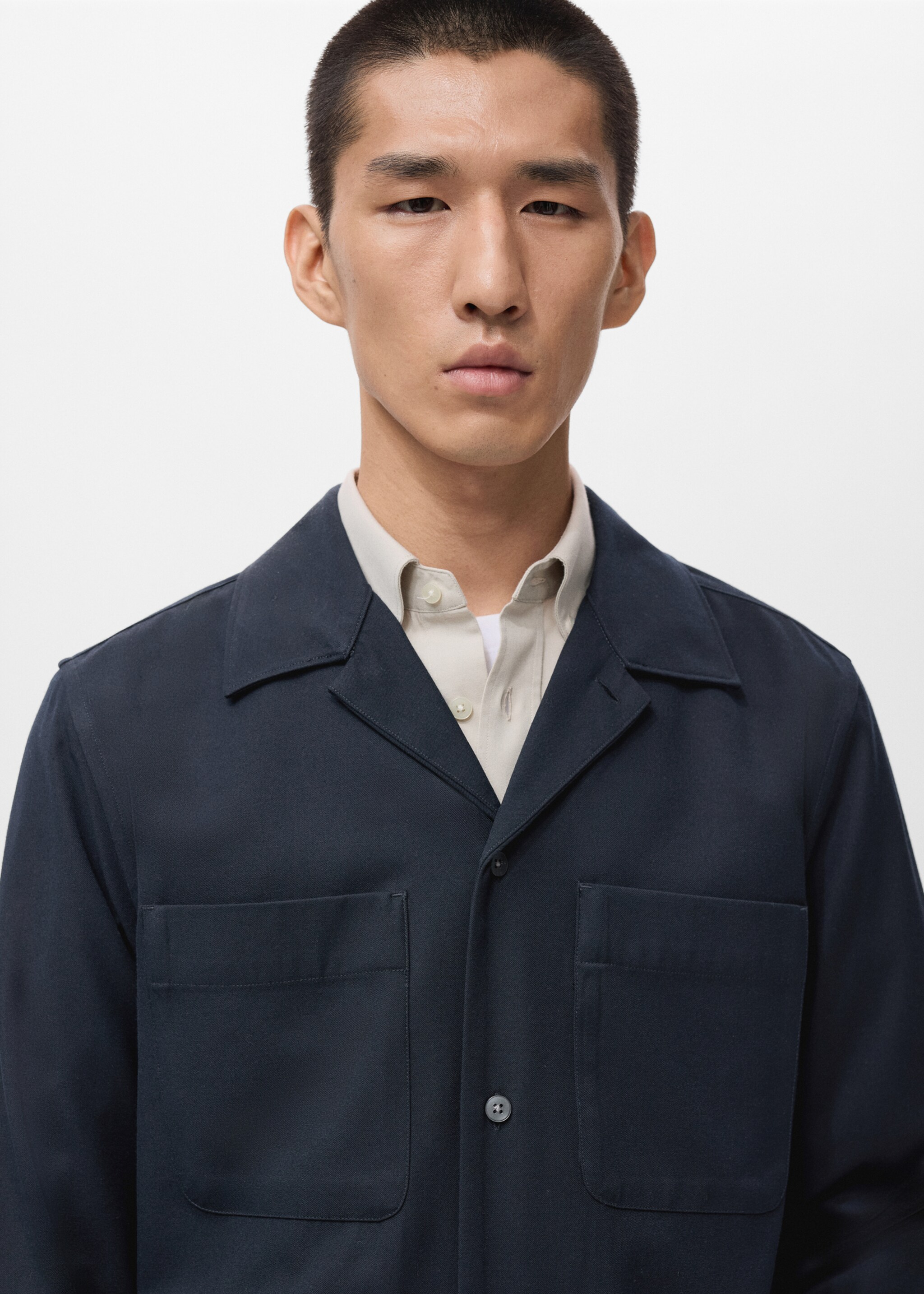 Regular-fit overshirt with pocket - Details of the article 1, Dark Navy. Ref: 17086726-00.