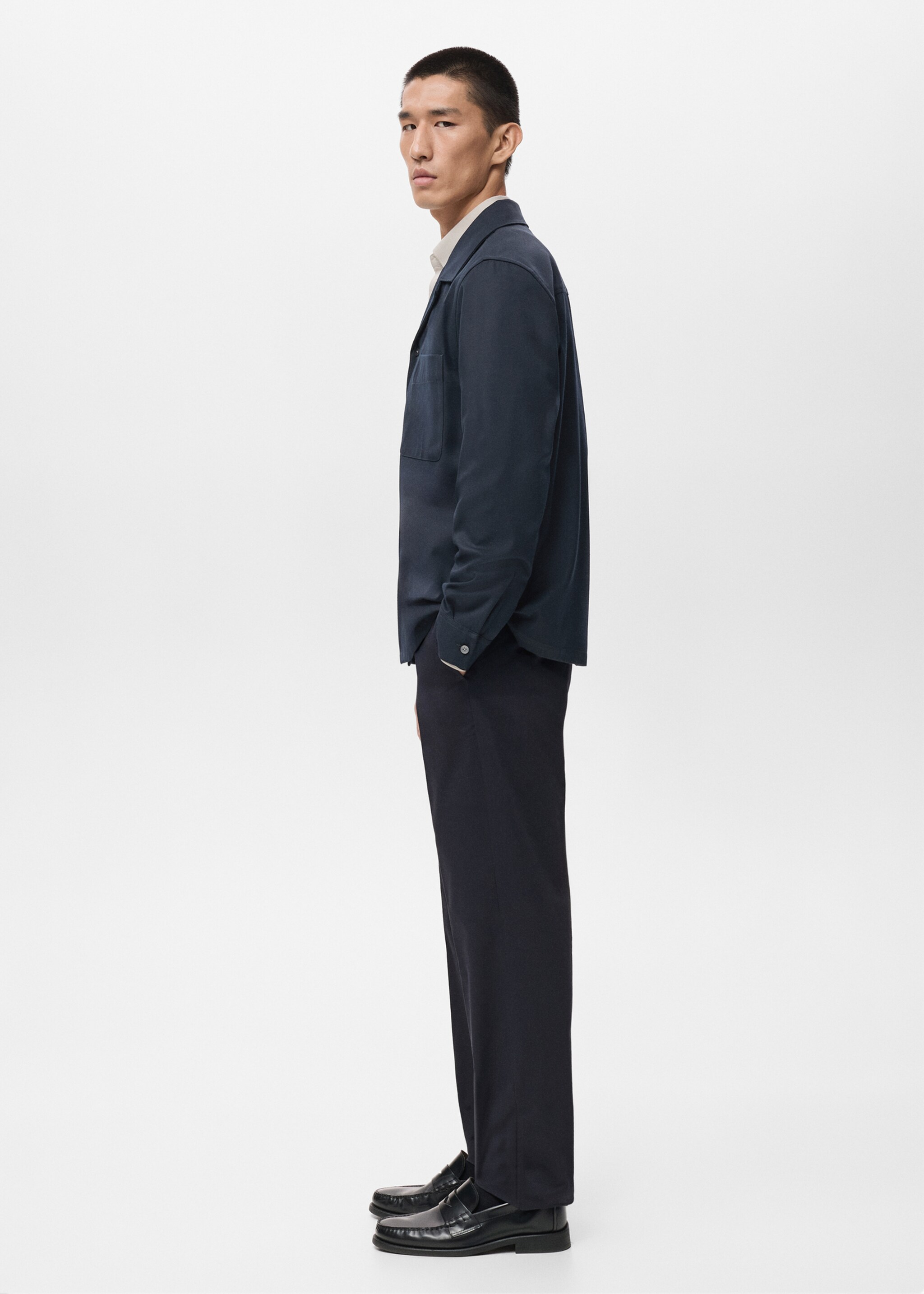 Regular-fit overshirt with pocket - Details of the article 2, Dark Navy. Ref: 17086726-00.