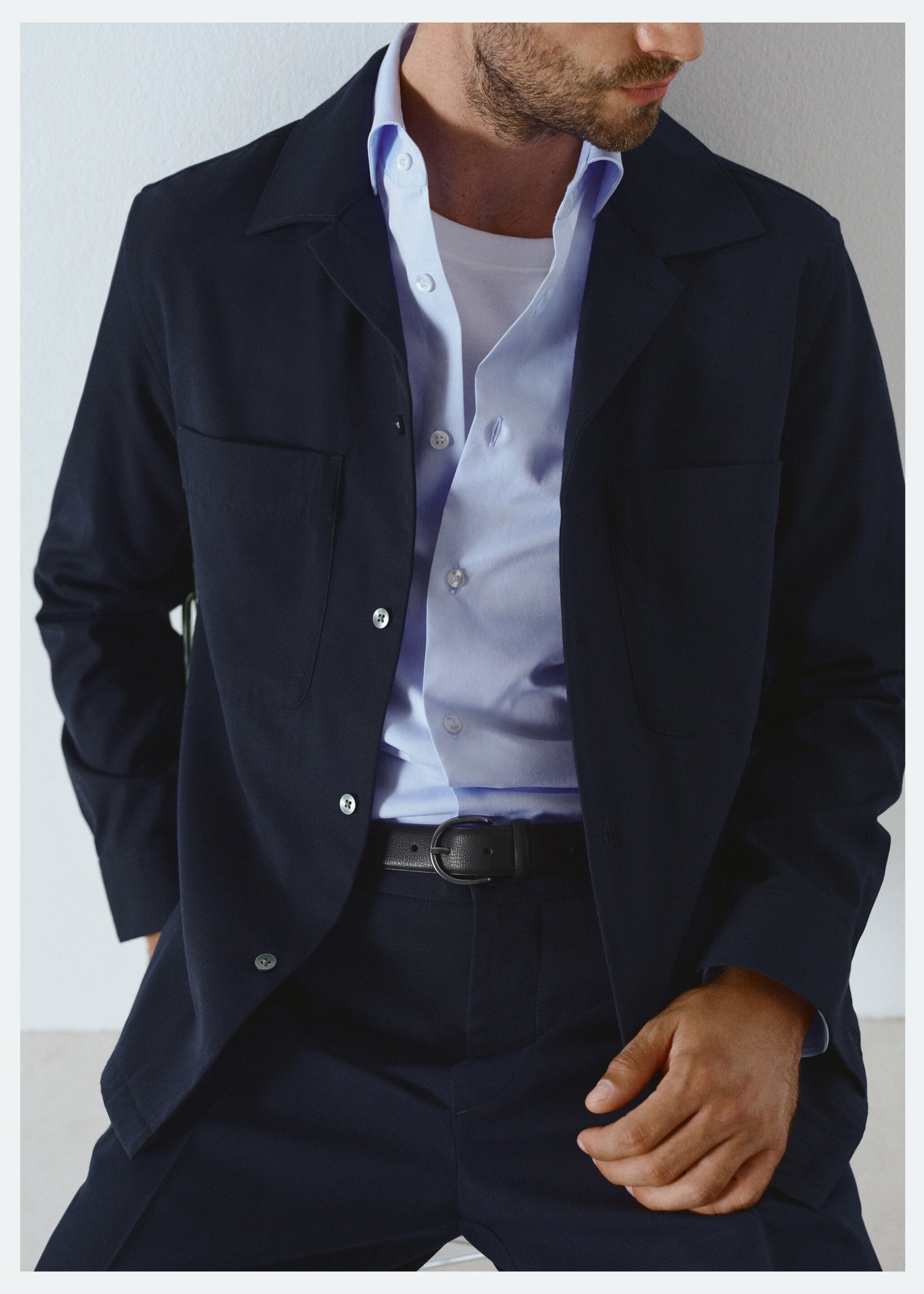 Regular-fit overshirt with pocket - Details of the article 3, Dark Navy. Ref: 17086726-00.
