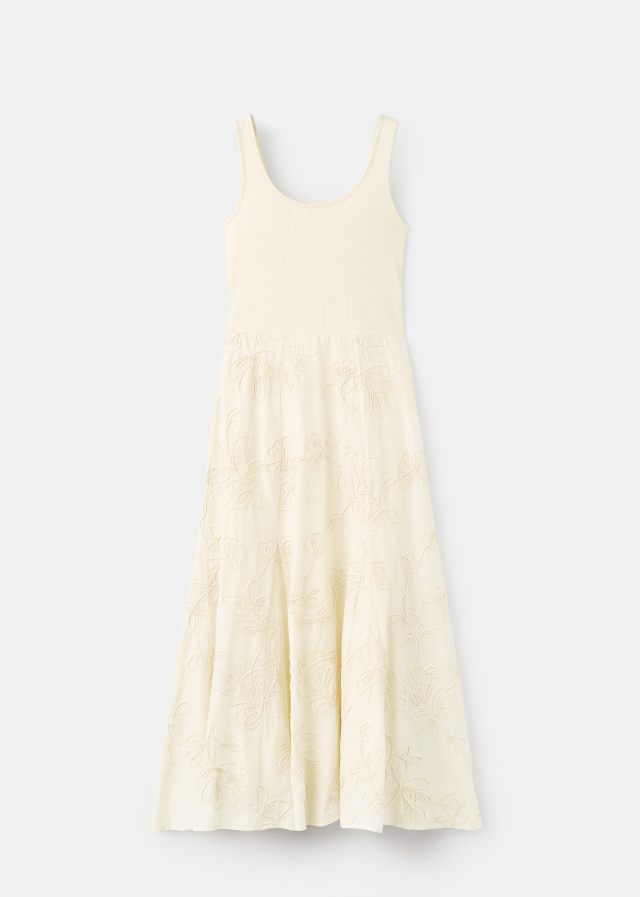 Floral-embroidered combined dress - Article without model, Ecru. Ref: 17086728-00.