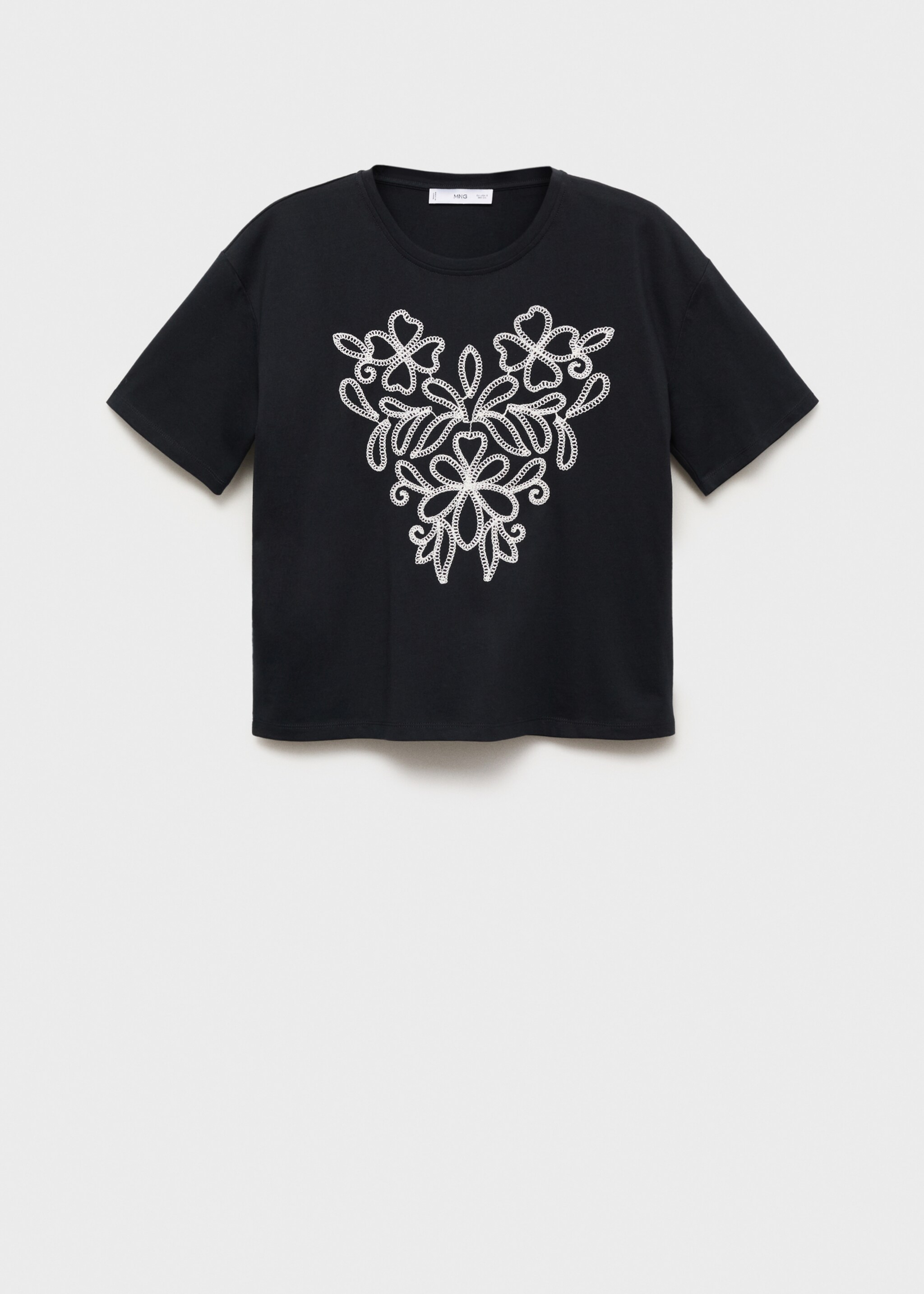 Floral-embroidered cotton t-shirt - Article without model, Black. Ref: 17086736-00.