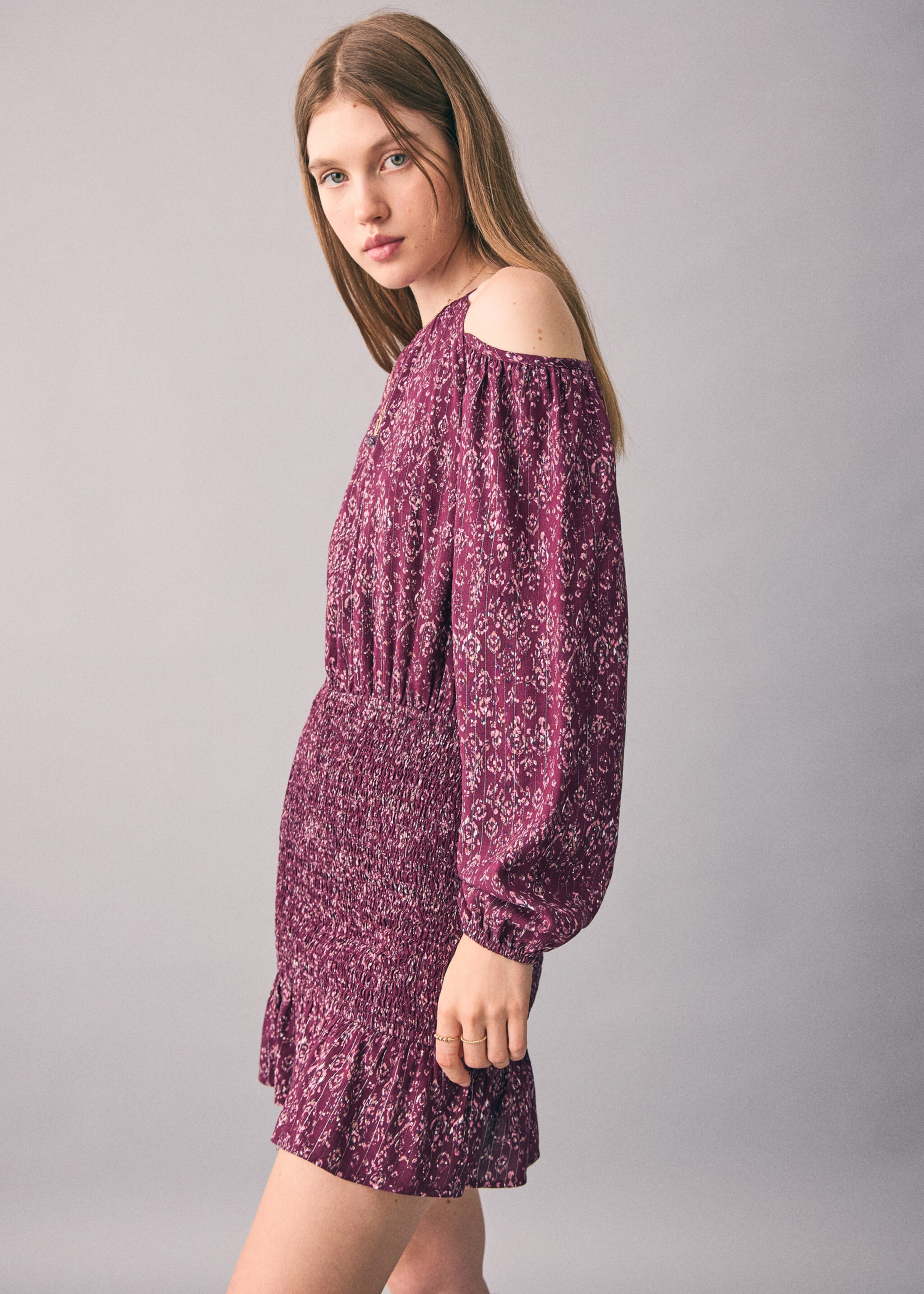 Lurex dress with cut-out - Medium plane, Maroon. Ref: 17087122-00.